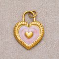 Gold PVD Stainless Steel Pink, Blue Enamel Ribbed Heart Padlock Charm