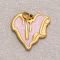 Gold PVD Stainless Steel Pink, White Molten Irregular Heart Enamel Charm