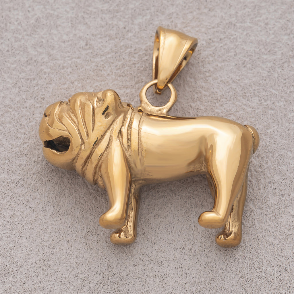 Gold PVD Stainless Steel Bulldog Animal Pet Multidimensional Pendant in Gold & Silver