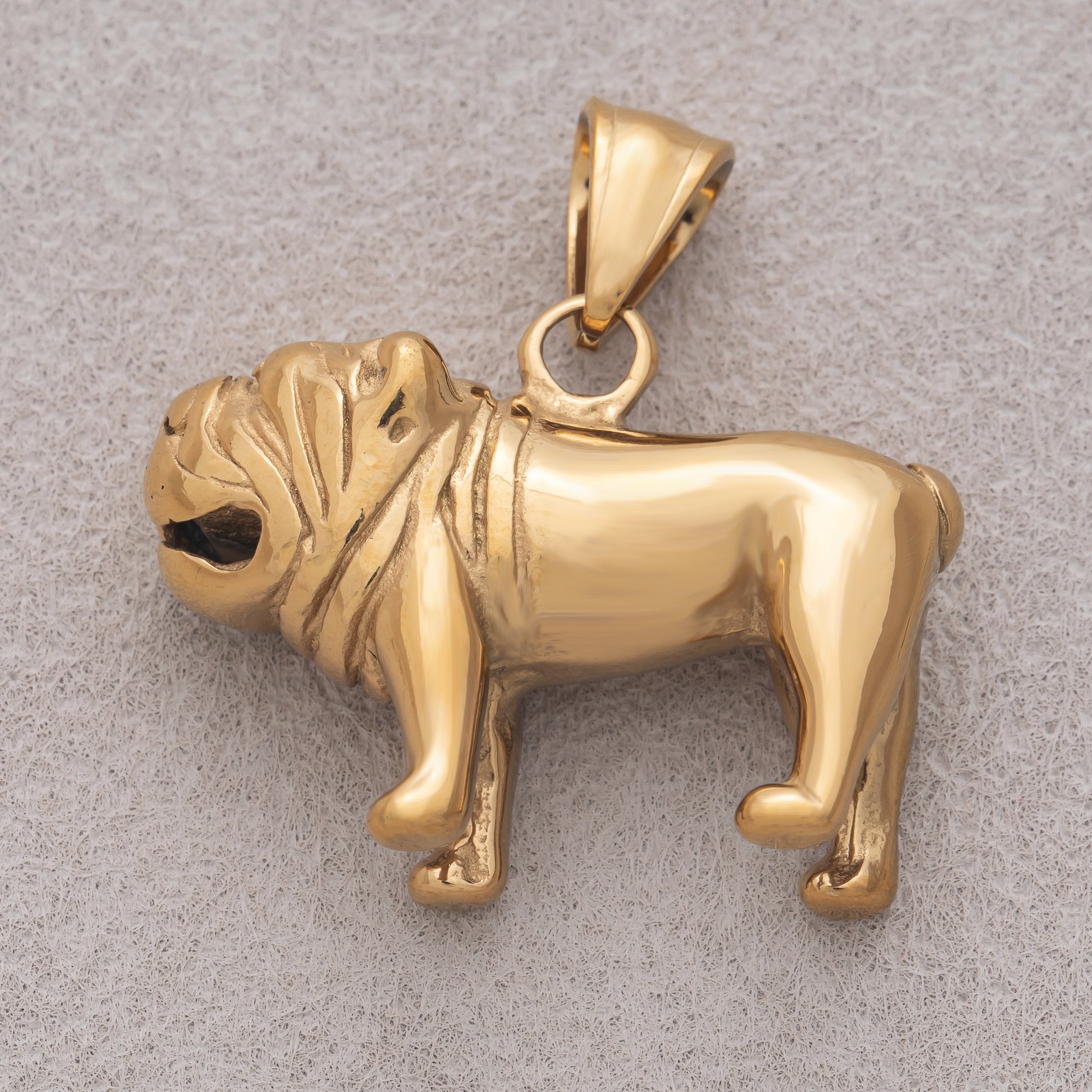 Gold PVD Stainless Steel Bulldog Animal Pet Multidimensional Pendant in Gold & Silver