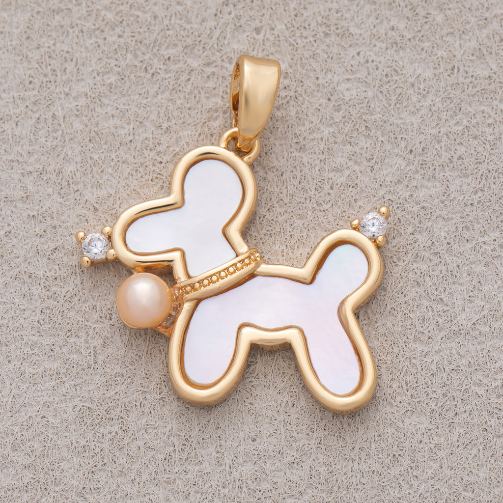 16K Gold Plated CZ Pink Shell Pearl Puppy Pet Pendant - Sold Each