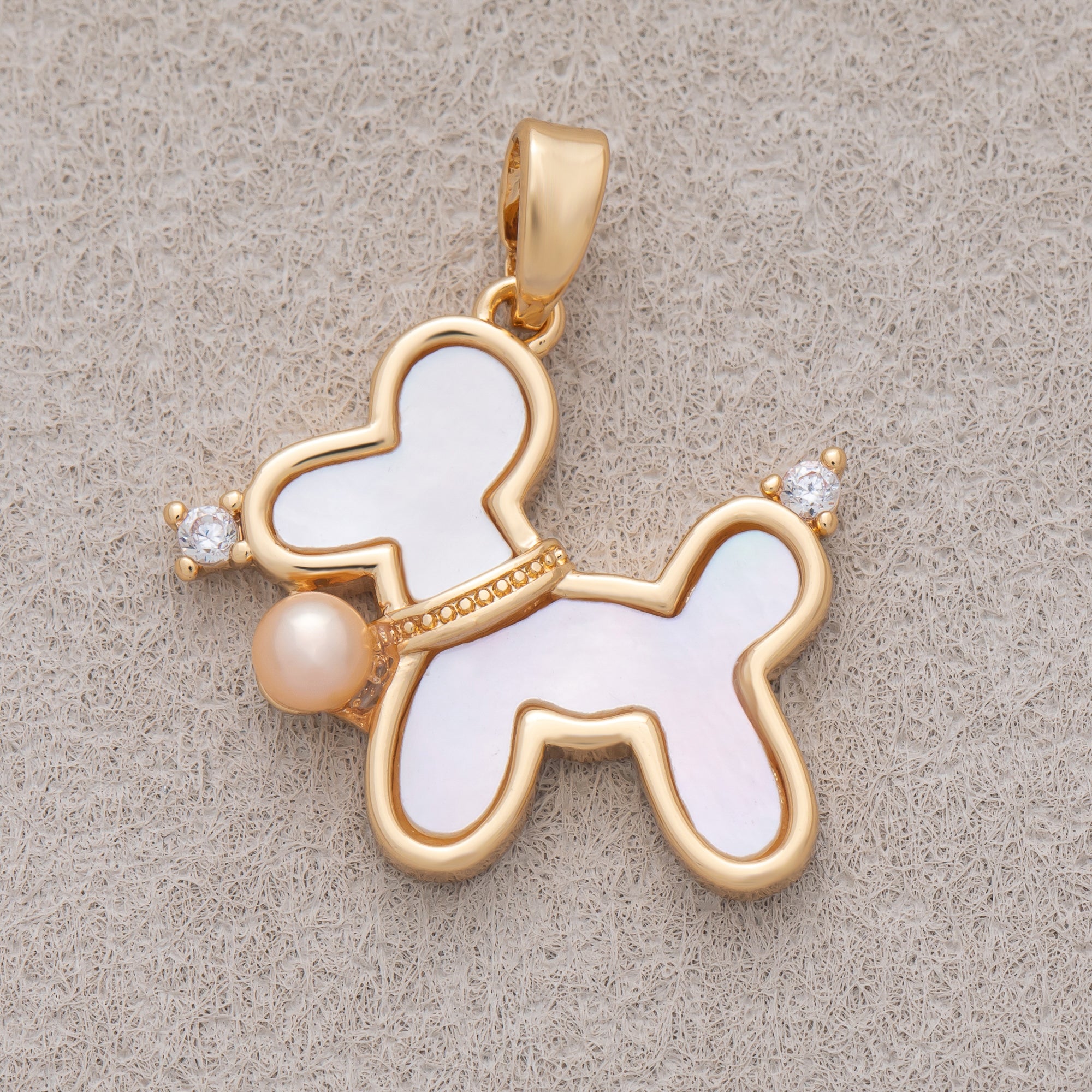 16K Gold Plated CZ Pink Shell Pearl Puppy Pet Pendant - Sold Each