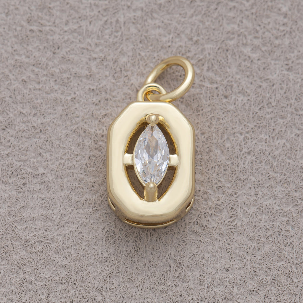16K Gold Plated Minimalist Marquise CZ Bezel Hexagonal Charm - Sold Each
