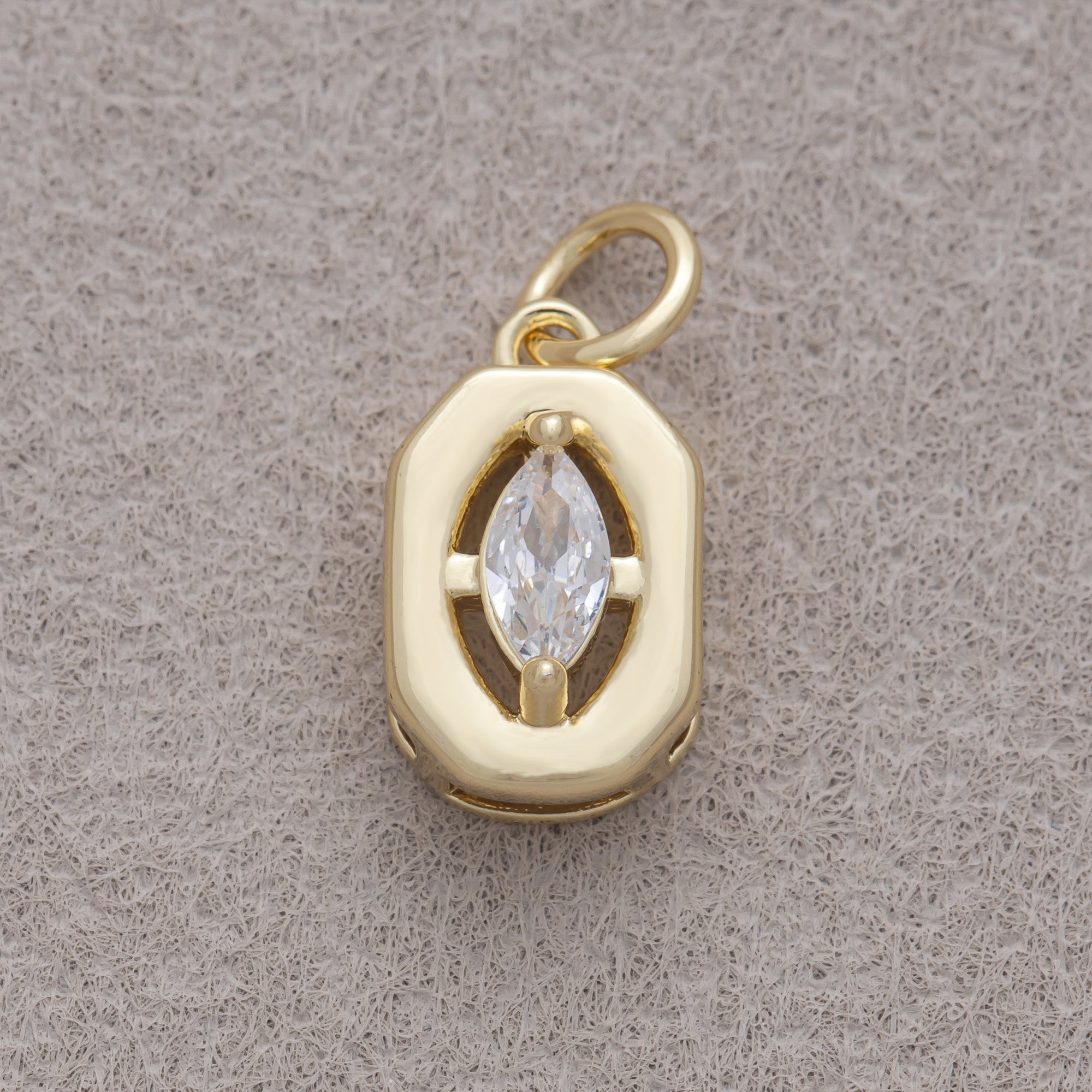 16K Gold Plated Minimalist Marquise CZ Bezel Hexagonal Charm - Sold Each