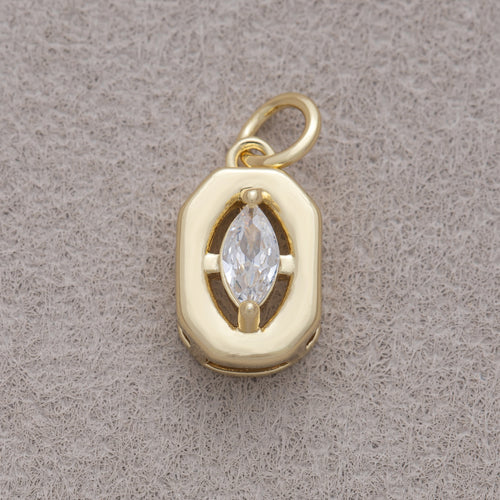 16K Gold Plated Minimalist Marquise CZ Bezel Hexagonal Charm - Sold Each