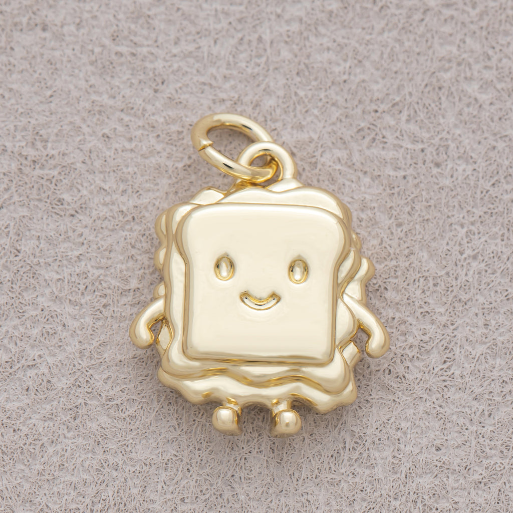 16K Gold Plated Smiley Toast Sandwich 3D Multidimensional Charm - Sold Each