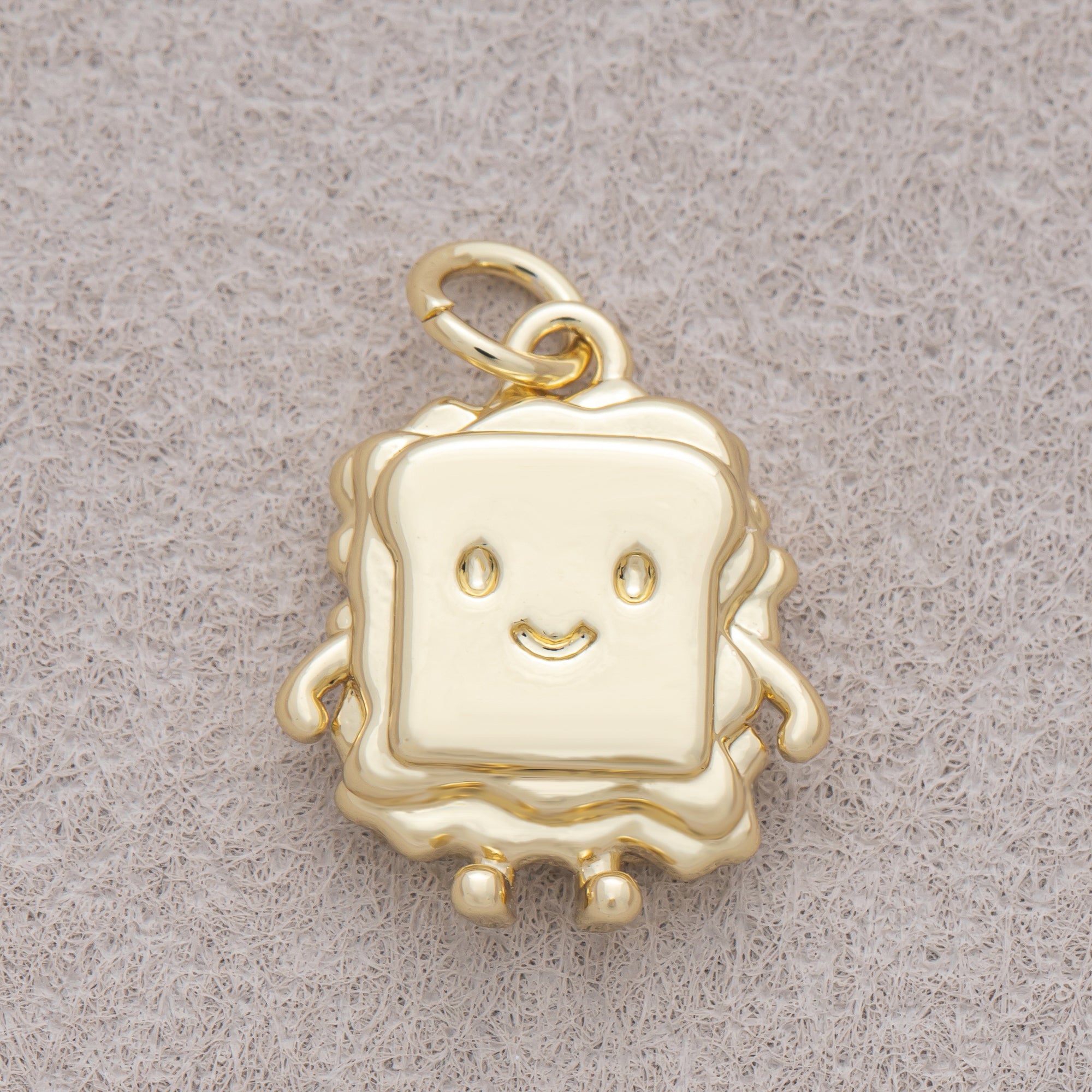 16K Gold Plated Smiley Toast Sandwich 3D Multidimensional Charm - Sold Each