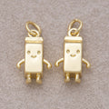 16K Gold Plated Cute Smiley Milk Carton 3D Multidimensional Charm - Sold Each
