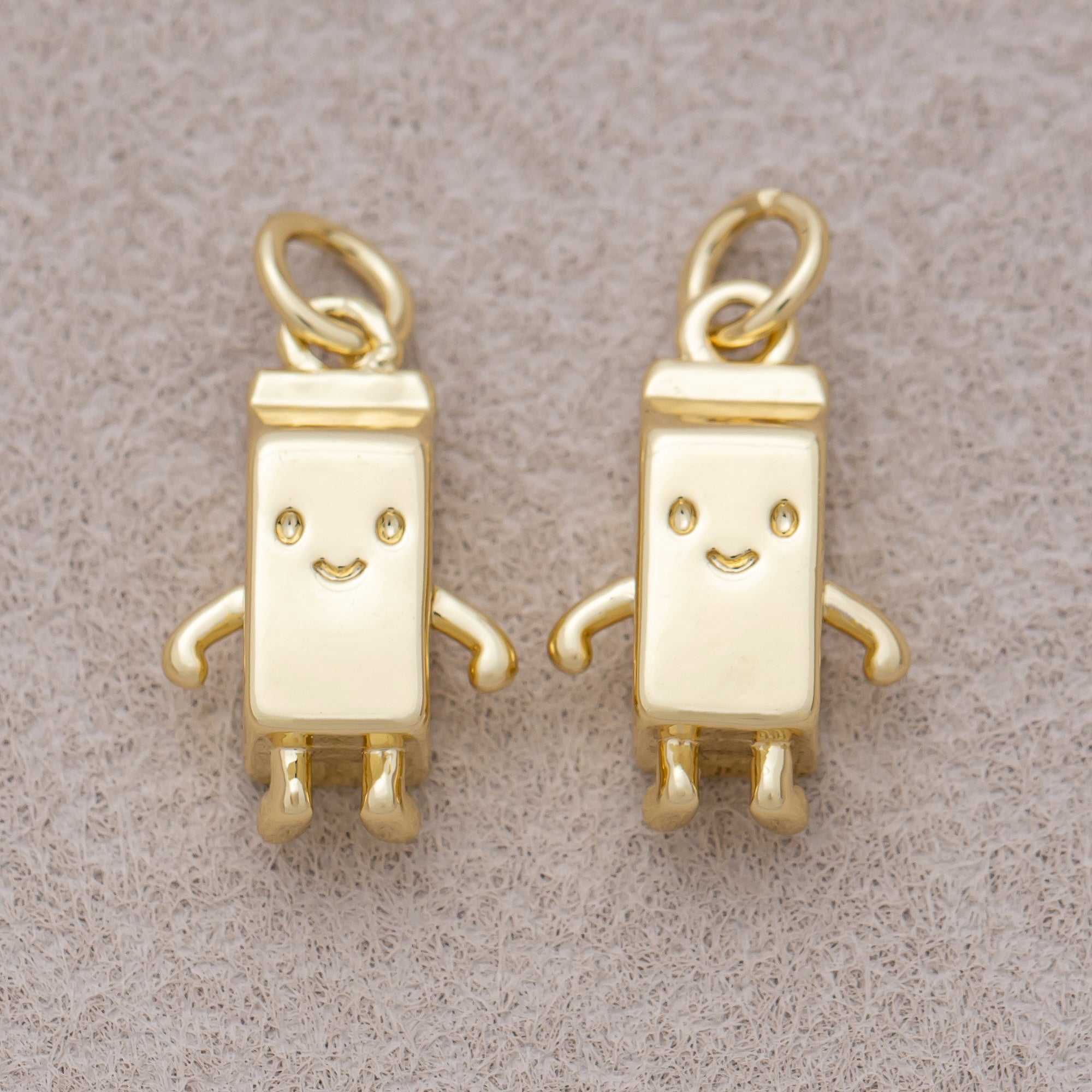 16K Gold Plated Cute Smiley Milk Carton 3D Multidimensional Charm - Sold Each