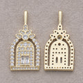 16K Gold Plated Clear Baguette Micro Paved CZ Flower Garden Gate Doorway Pendant - Sold Each