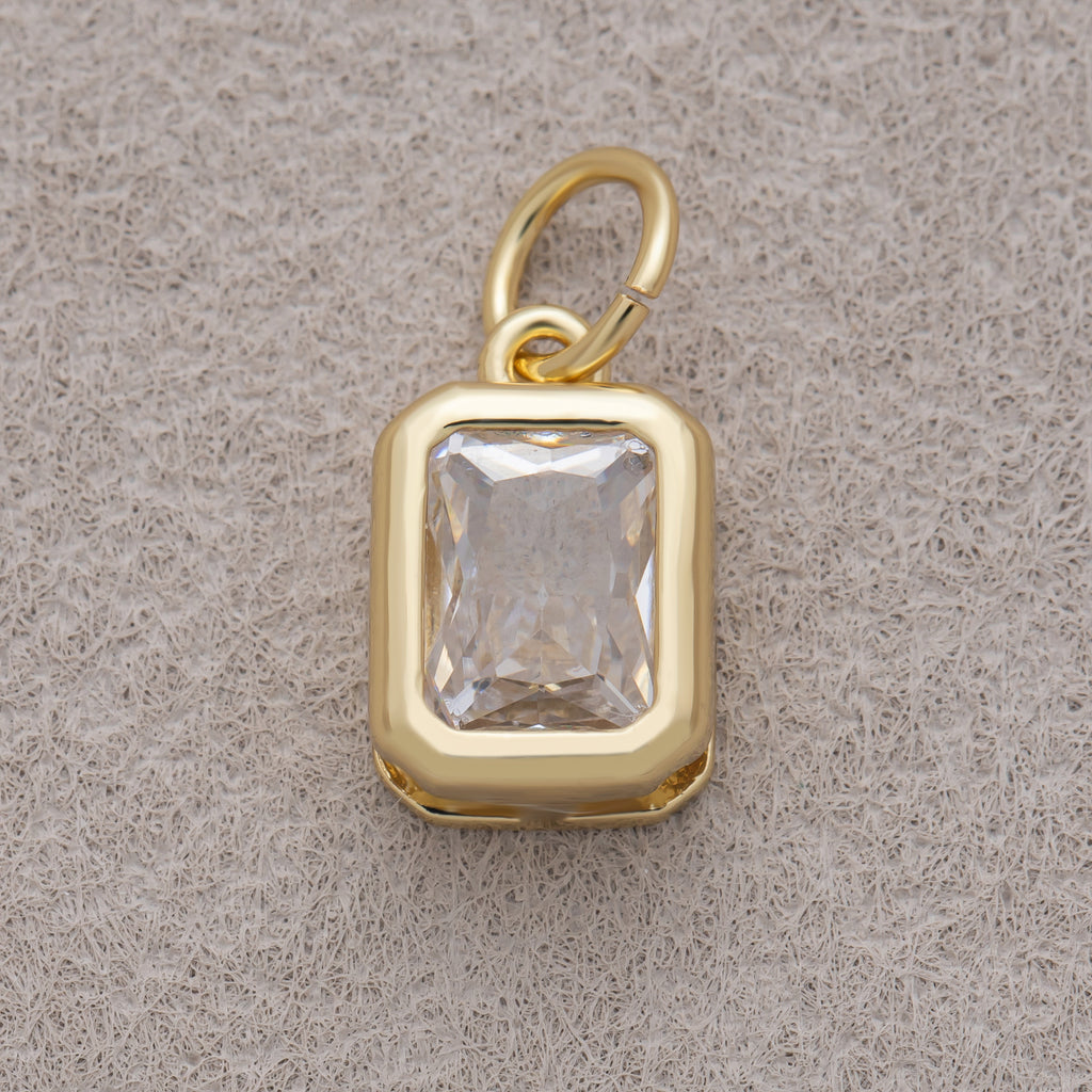 16K Gold Plated Clear Baguette CZ Bezel Rectangular Charm - Sold Each