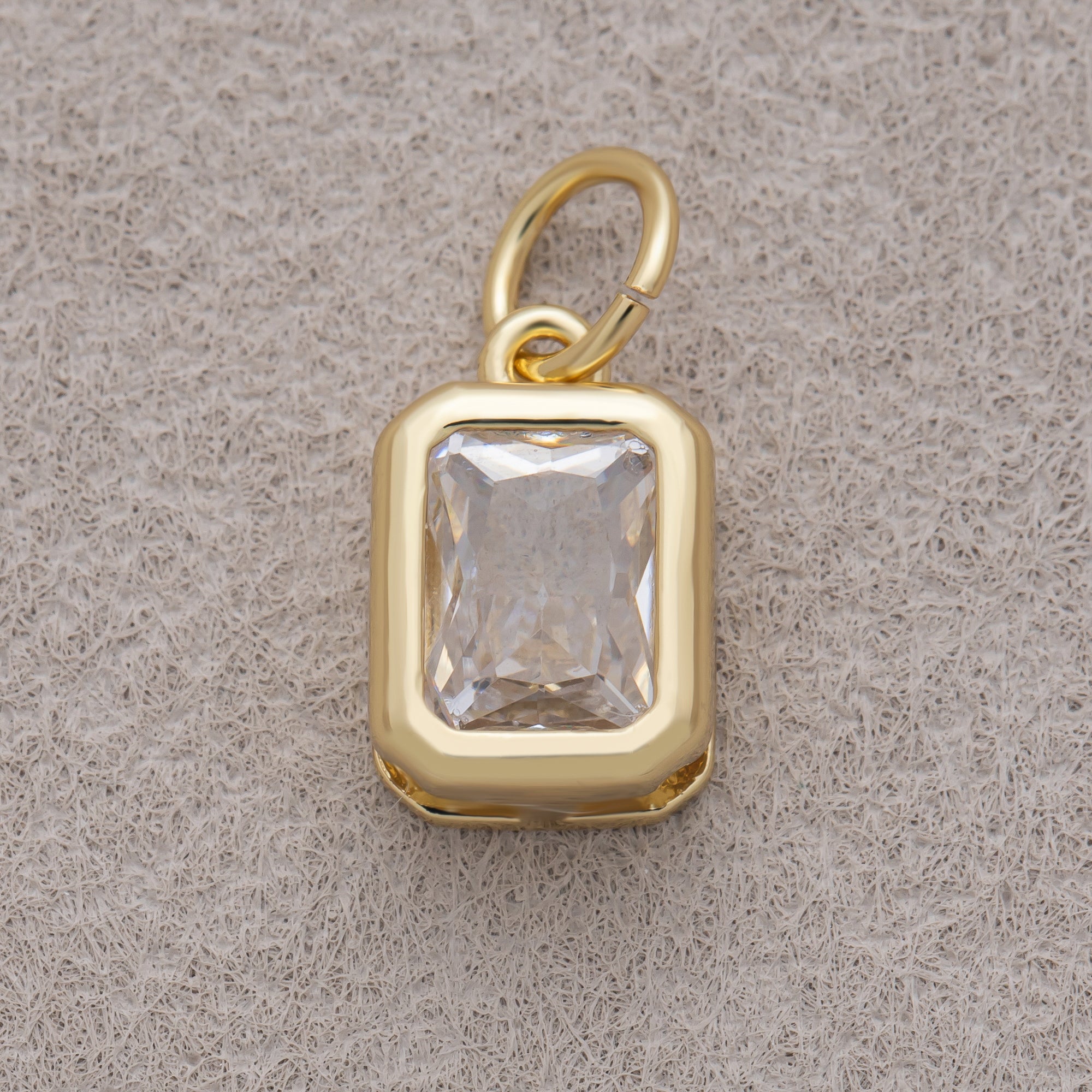 16K Gold Plated Clear Baguette CZ Bezel Rectangular Charm - Sold Each