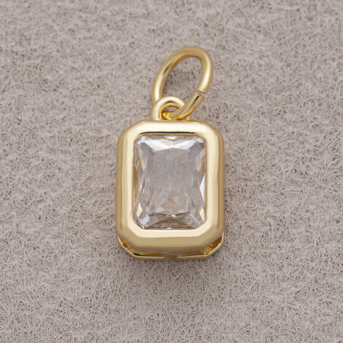 16K Gold Plated Clear Baguette CZ Bezel Rectangular Charm - Sold Each