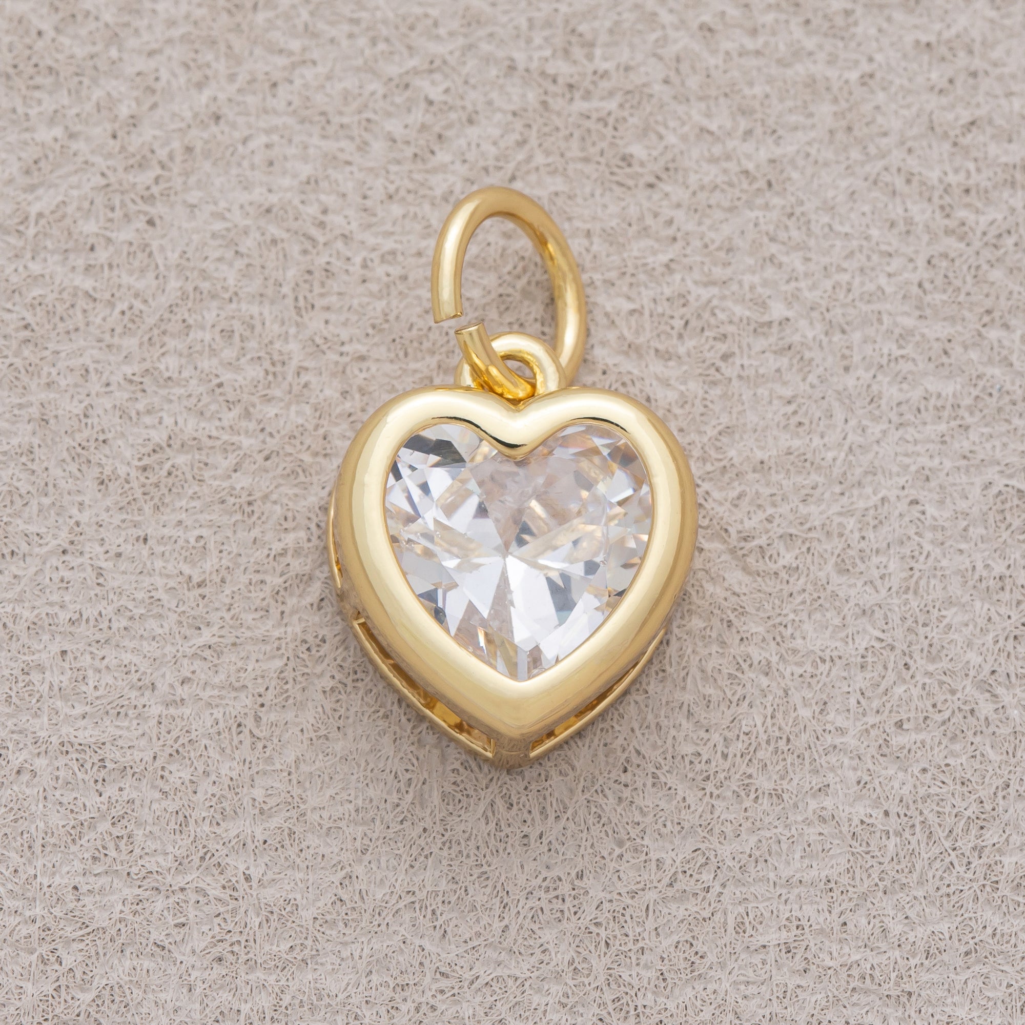 16K Gold Plated Clear CZ Minimalist Bezel Heart Charm - Sold Each