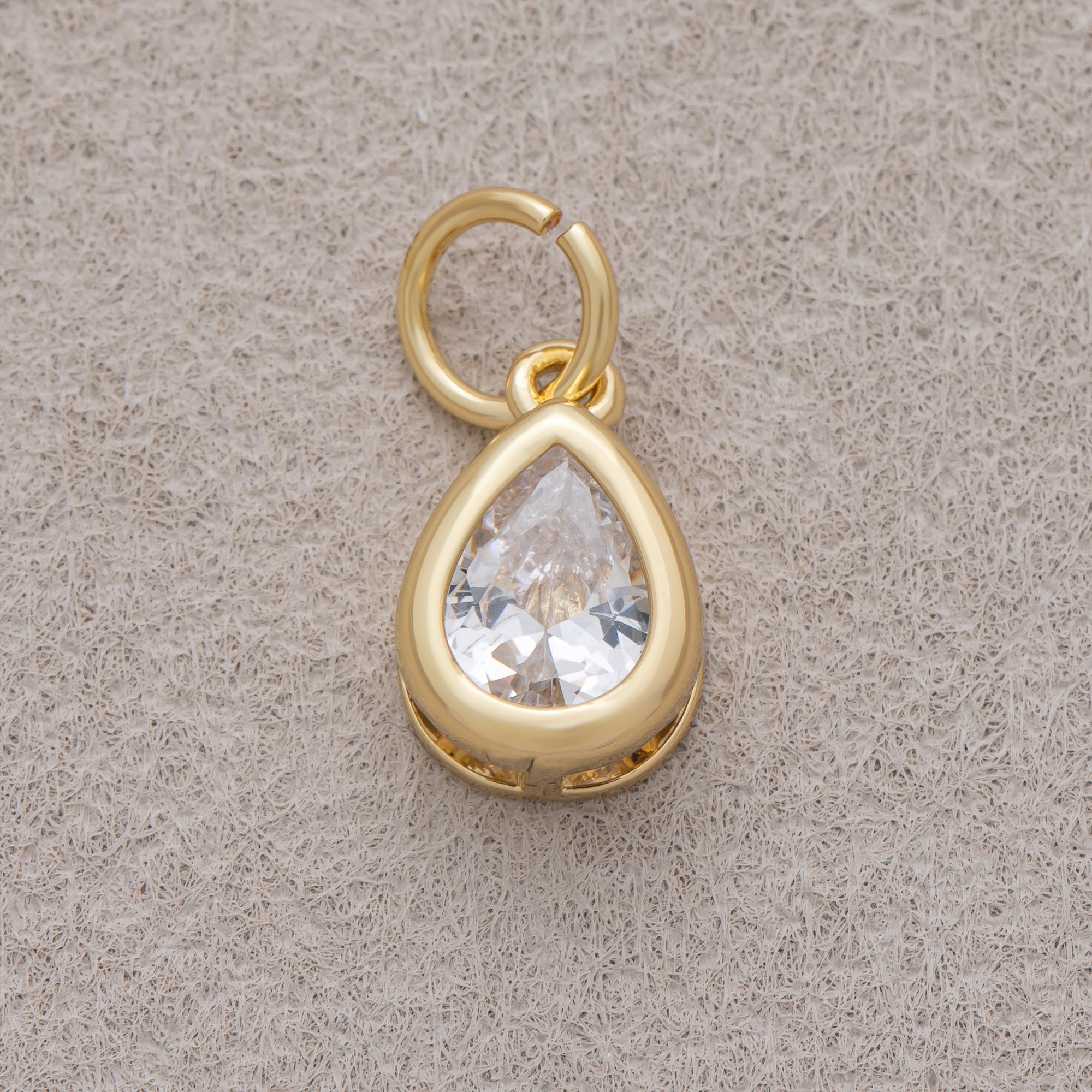 16K Gold Plated Clear CZ Minimalist Bezel Teardrop Charm - Sold Each
