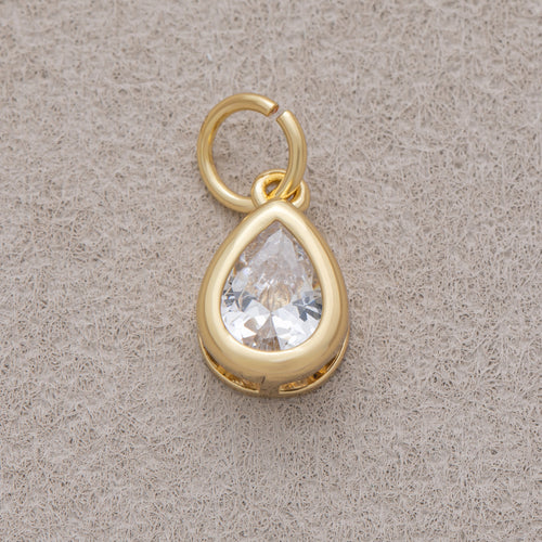 16K Gold Plated Clear CZ Minimalist Bezel Teardrop Charm - Sold Each