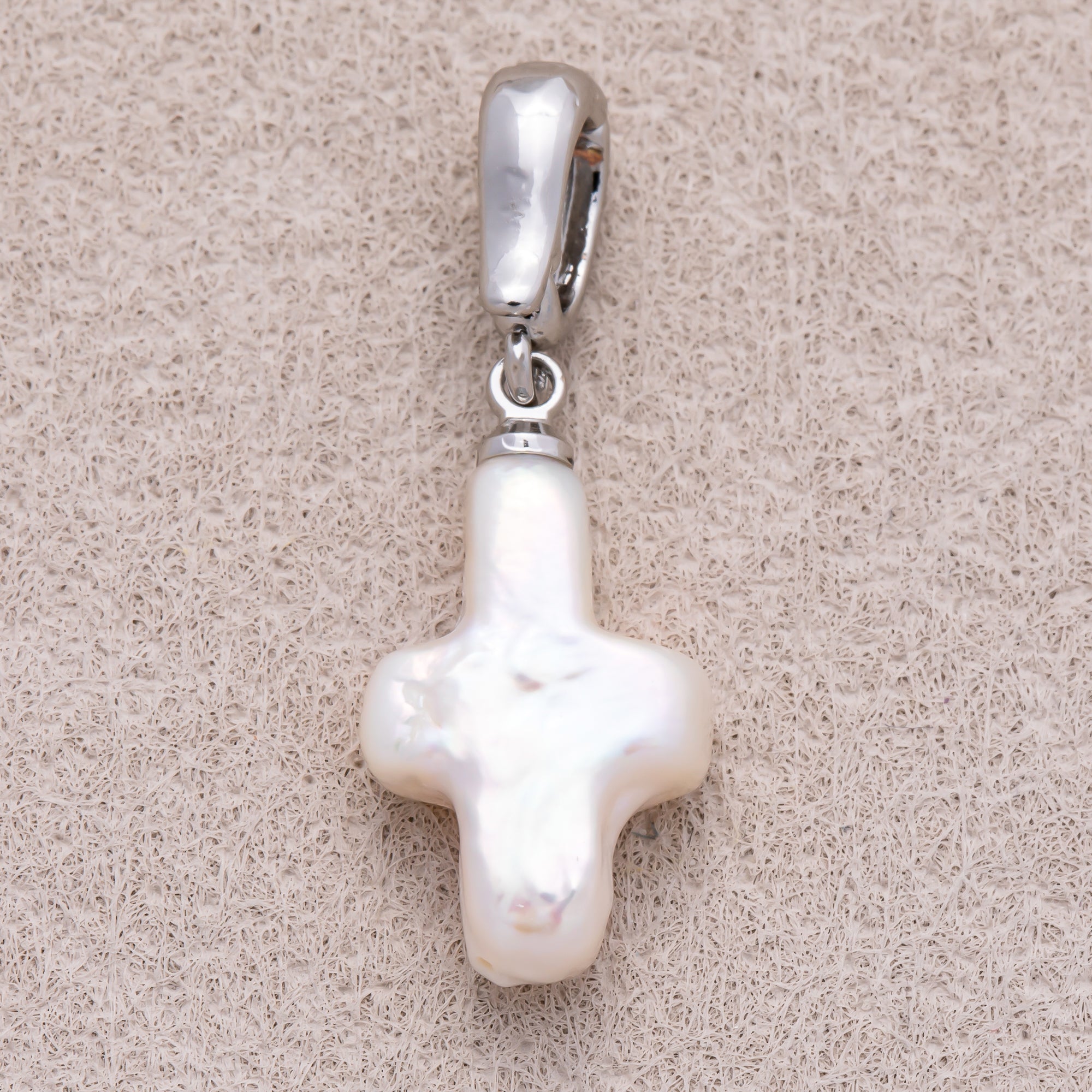 Rhodium Plated Freshwater Pearl Minimalist Religious Cross Pendant - Sold Each