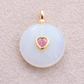 18K Gold Plated Multicolor Heart Embedded Natural Gemstone Round Pendant - Sold Each