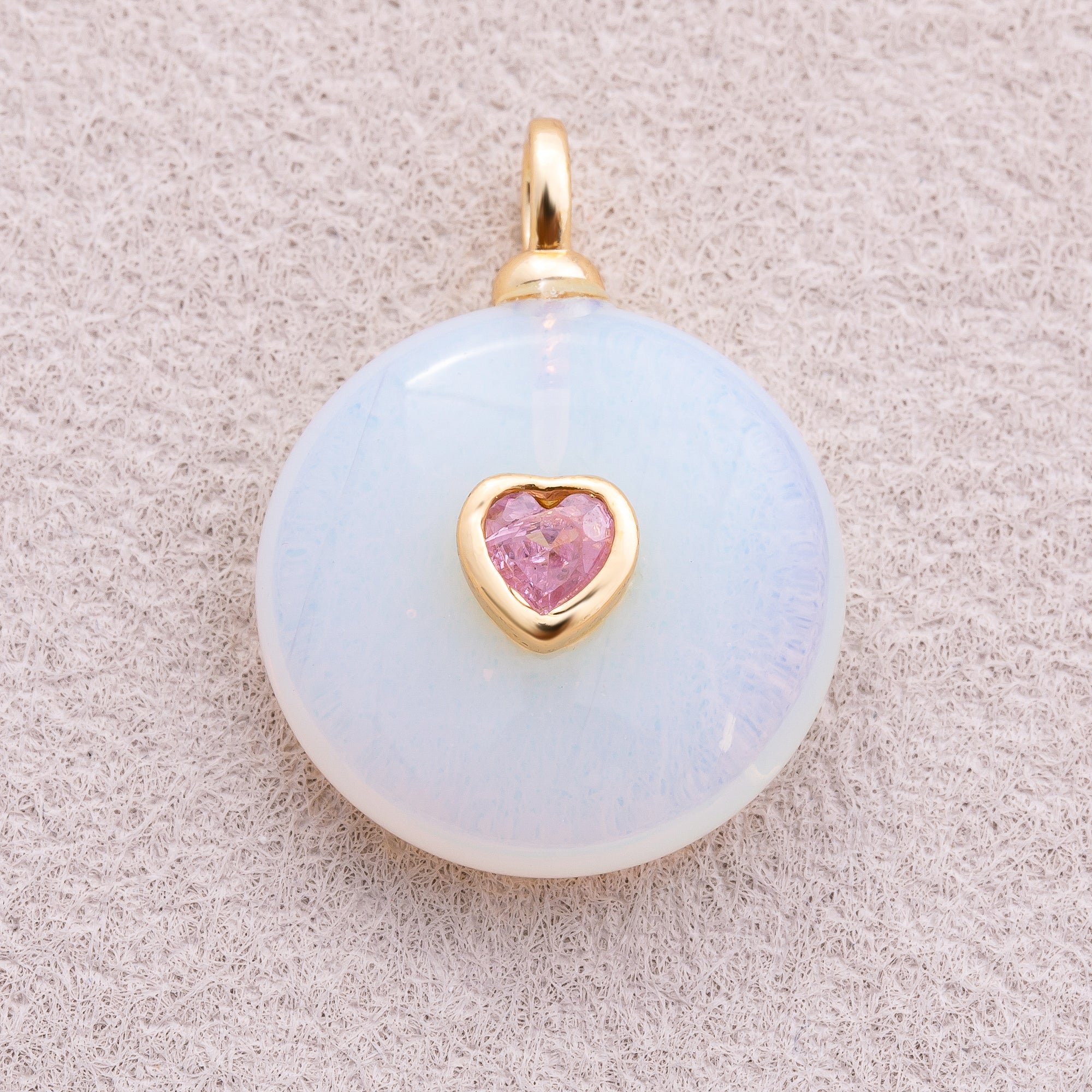 18K Gold Plated Multicolor Heart Embedded Natural Gemstone Round Pendant - Sold Each