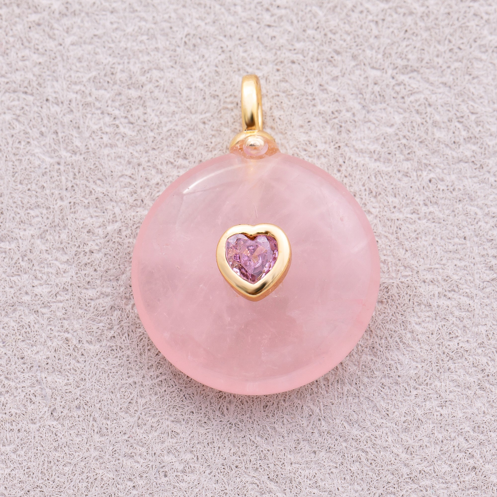 18K Gold Plated Multicolor Heart Embedded Natural Gemstone Round Pendant - Sold Each