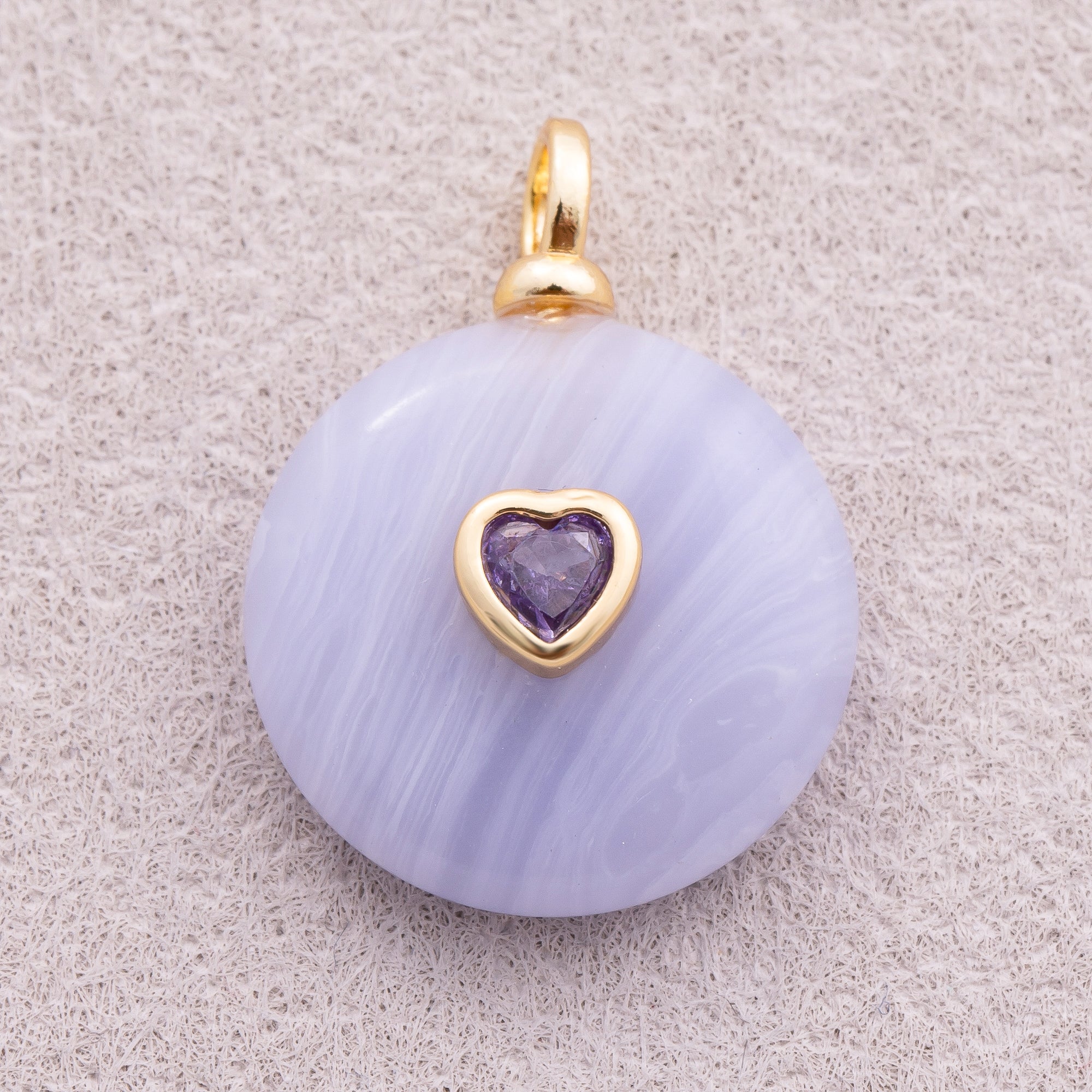 18K Gold Plated Multicolor Heart Embedded Natural Gemstone Round Pendant - Sold Each
