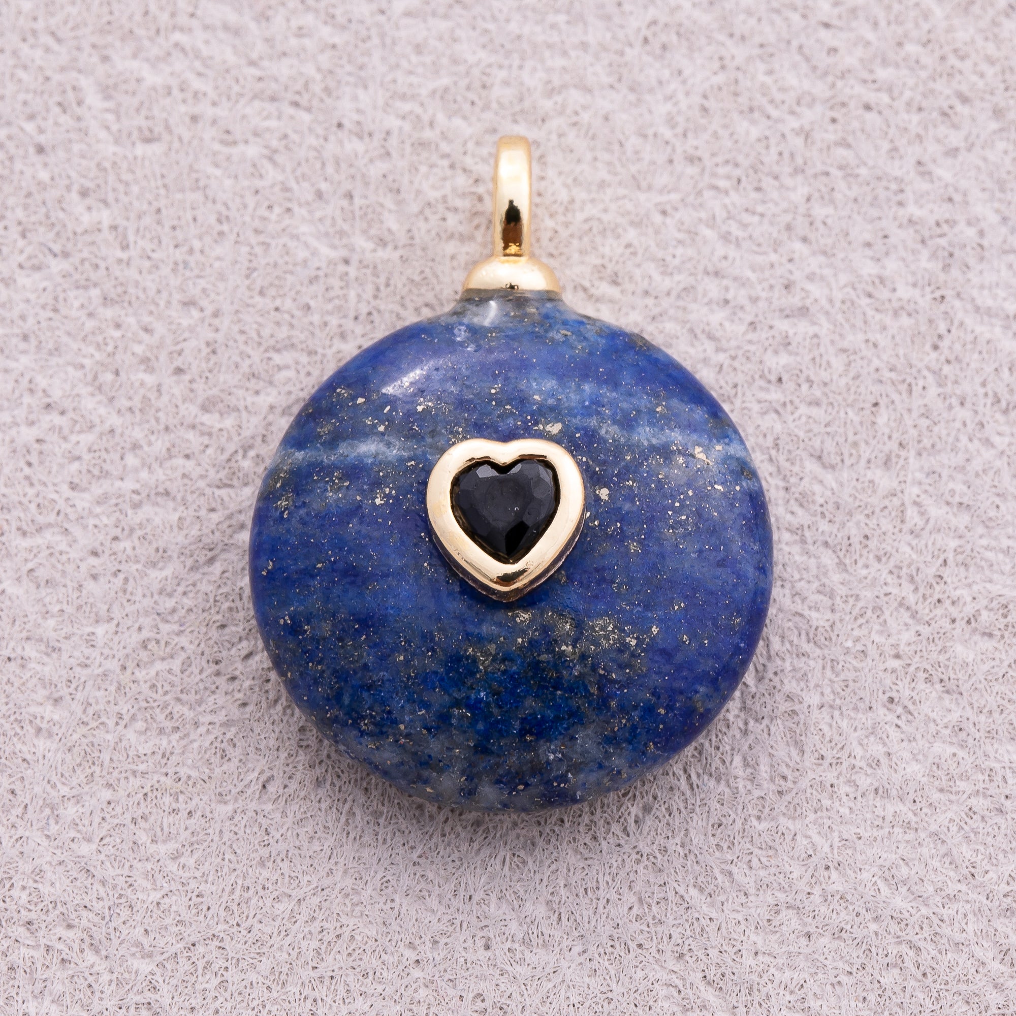18K Gold Plated Multicolor Heart Embedded Natural Gemstone Round Pendant - Sold Each