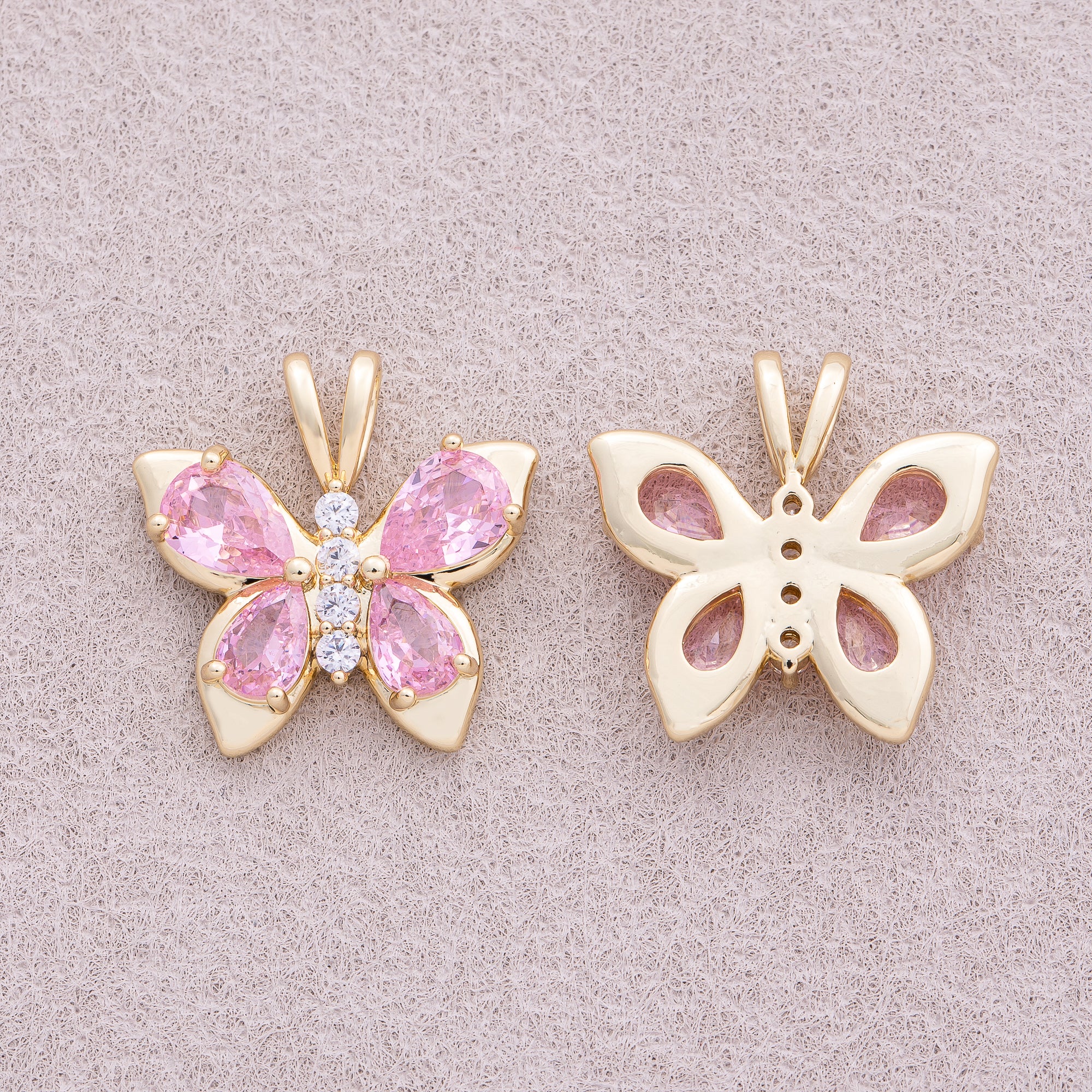 18K Gold Plated Pink Teardrop CZ Butterfly Mariposa Animal Pendant - Sold Each
