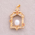 18K Gold Plated Shell Pearl CZ Floral Vintage Palace Window Pendant - Sold Each