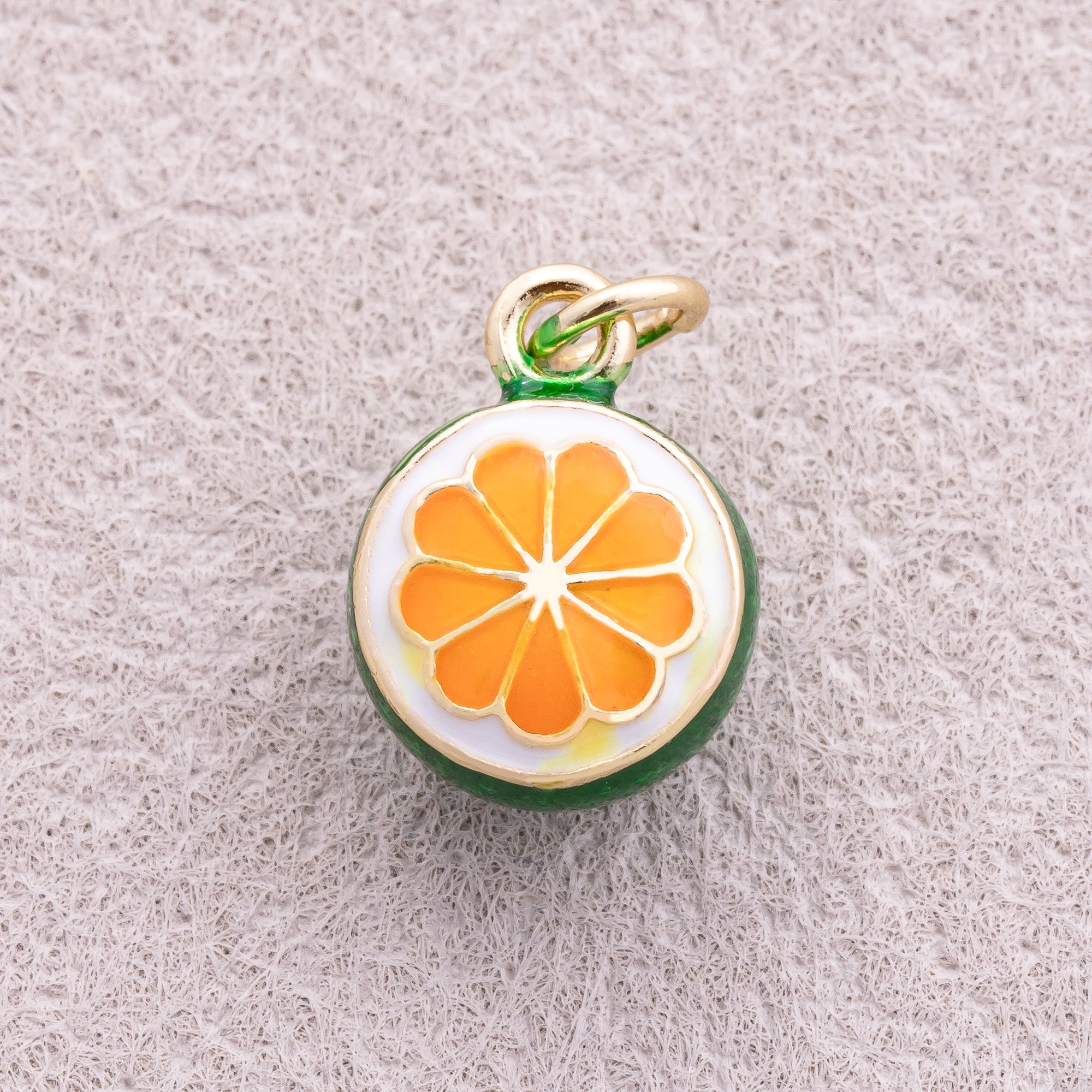 16K Gold Plated Mini Fresh Orange Fruit Enamel Charm - Sold Each