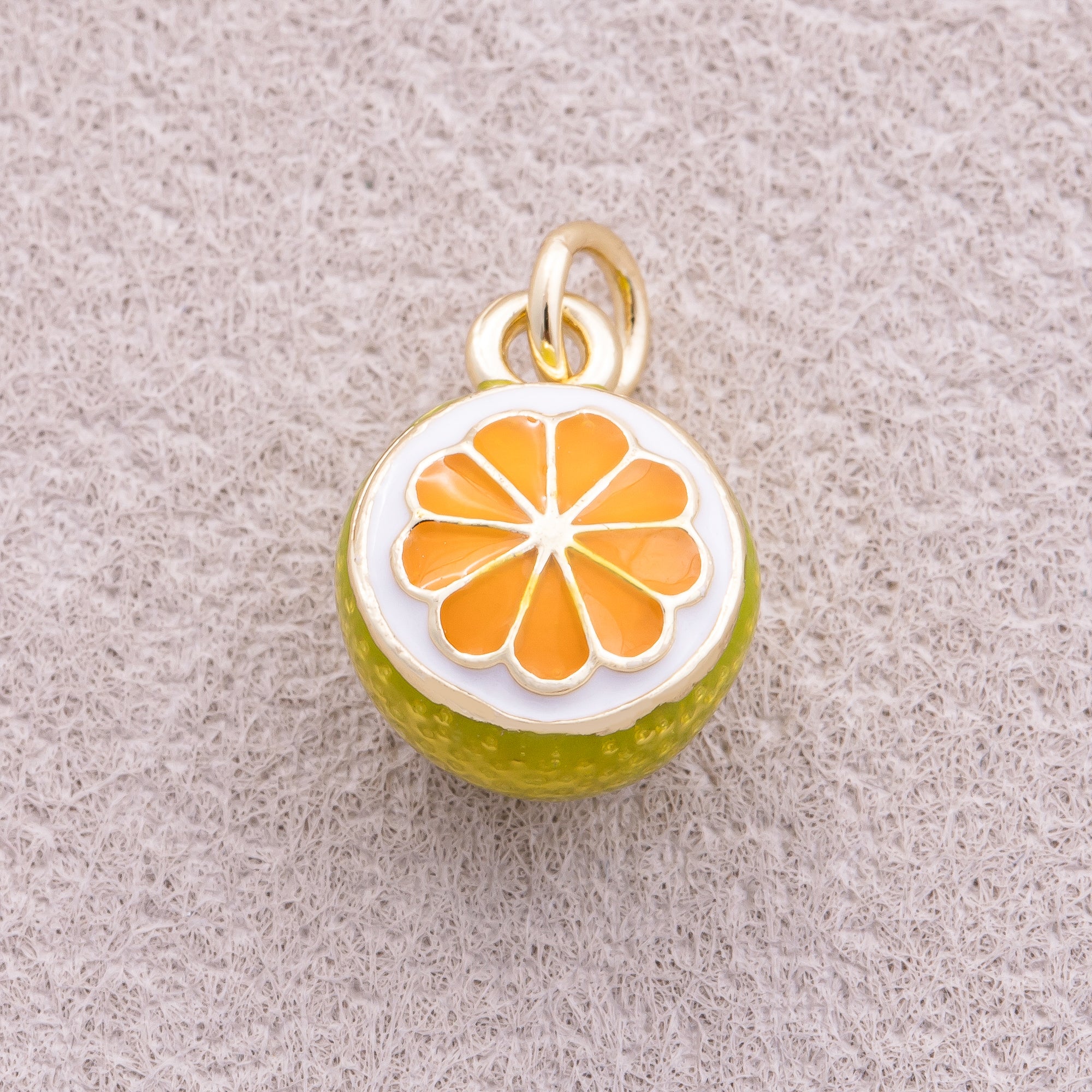 16K Gold Plated Mini Fresh Orange Fruit Enamel Charm - Sold Each