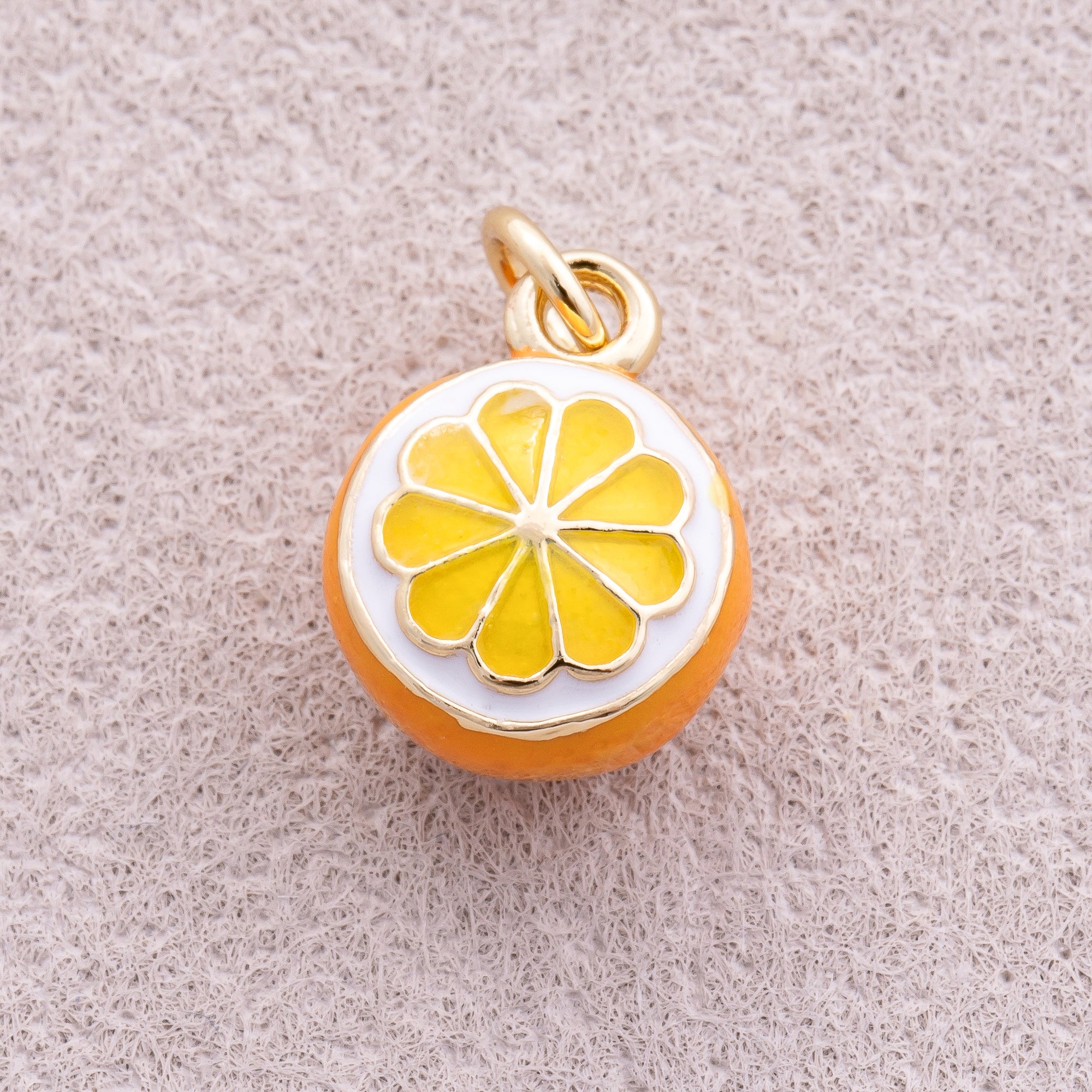 16K Gold Plated Mini Fresh Orange Fruit Enamel Charm - Sold Each