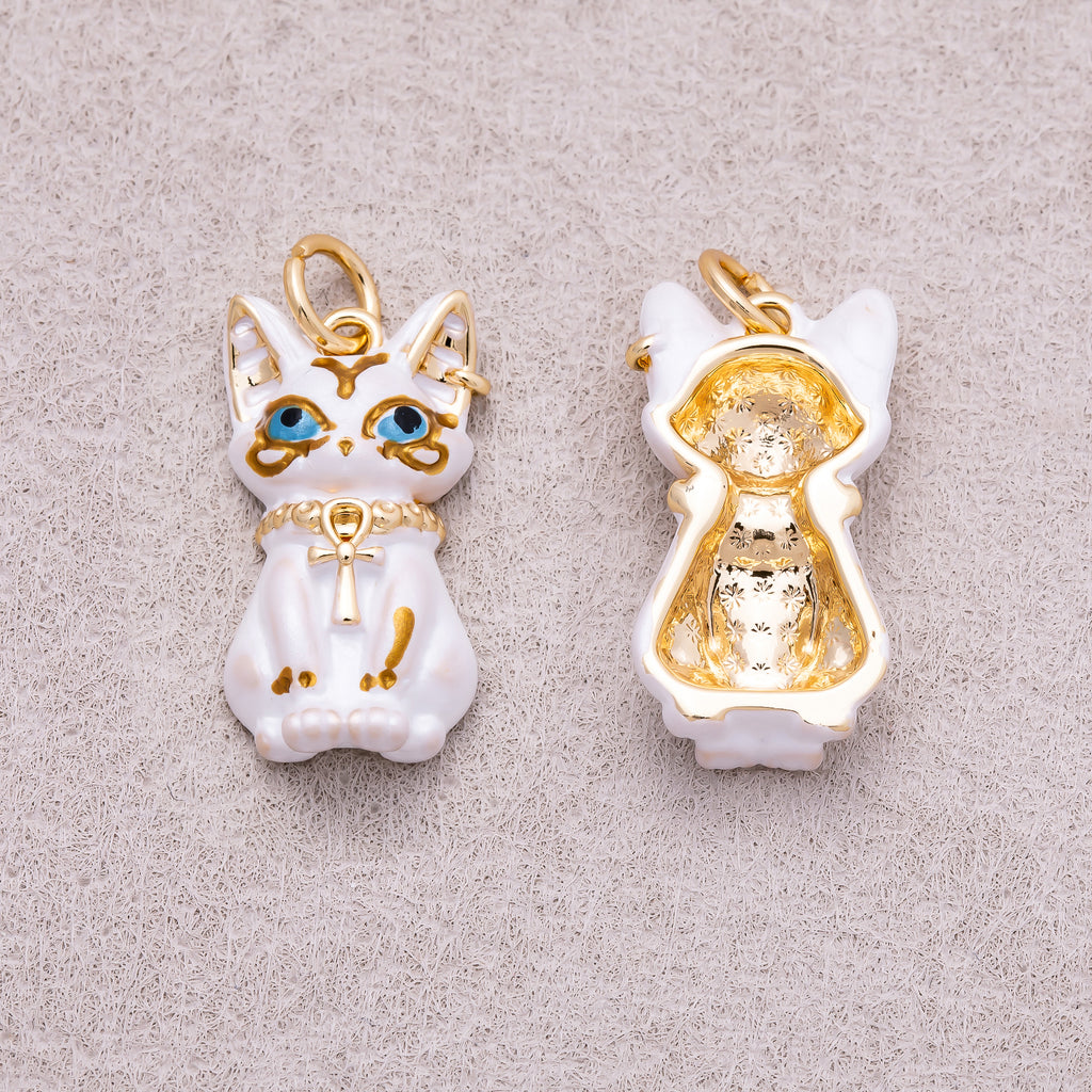 18K Gold Plated White Enamel Cute Fox Lucky Charm - Sold Each