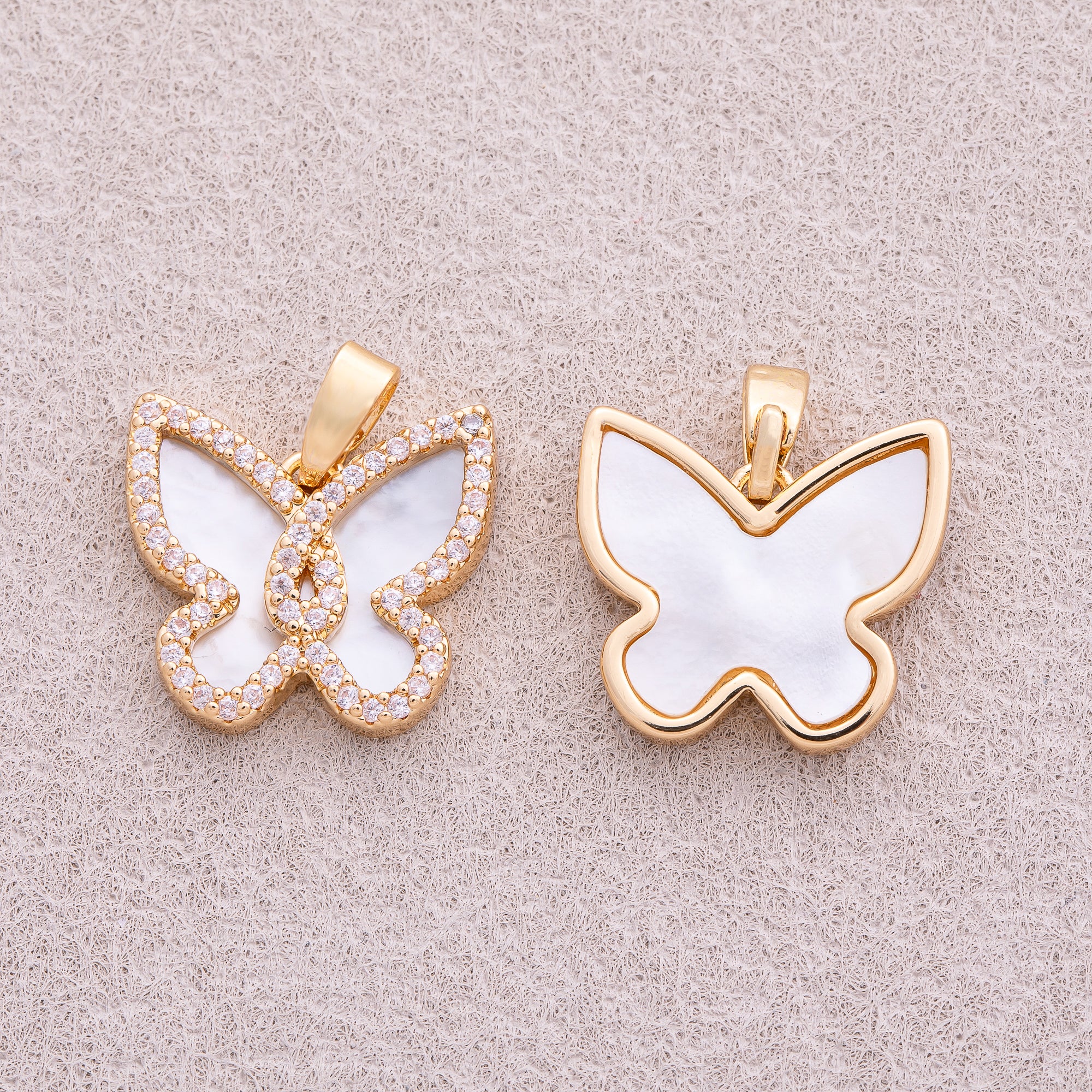18K Gold Plated Mini Micro Paved CZ Mother of Pearl Butterfly Mariposa Animal Pendant - Sold Each