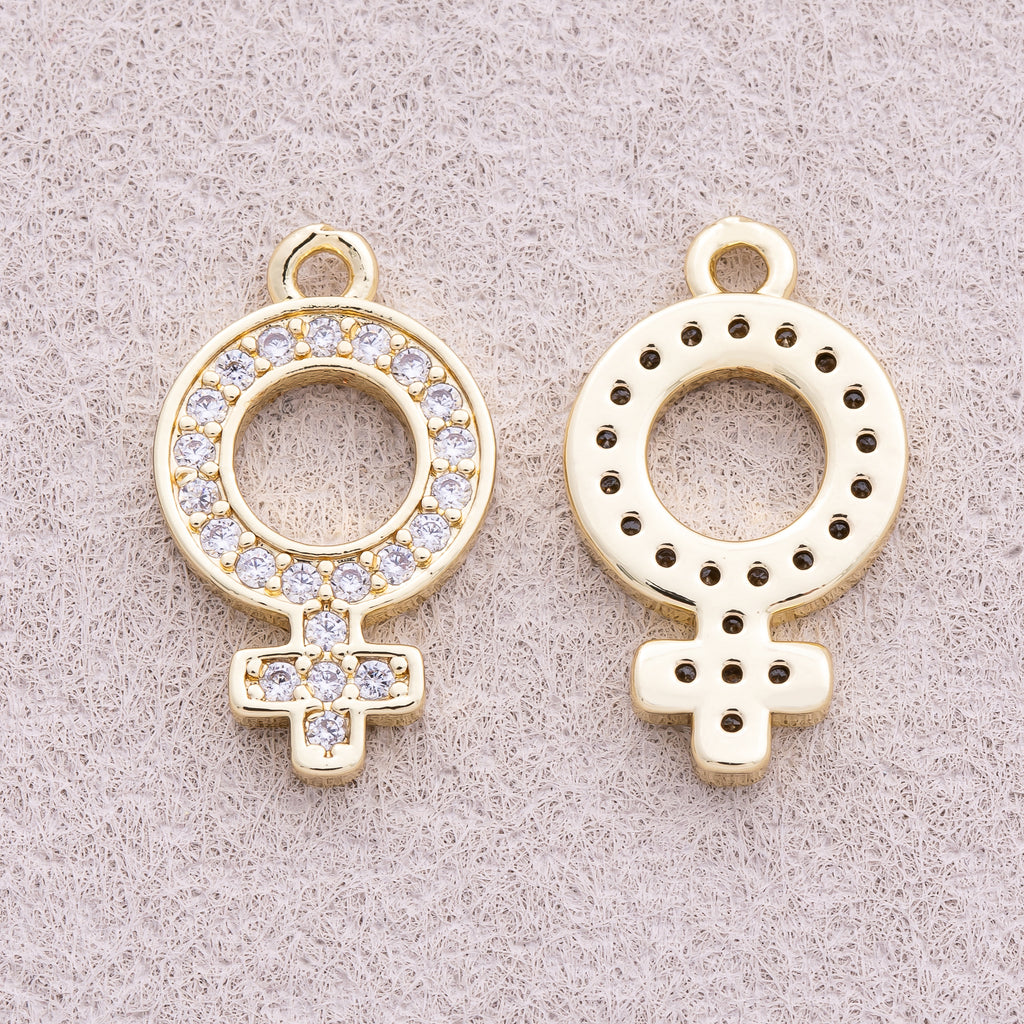 16K Gold Plated Micro Paved CZ Venus Symbol Pendant - Sold Each