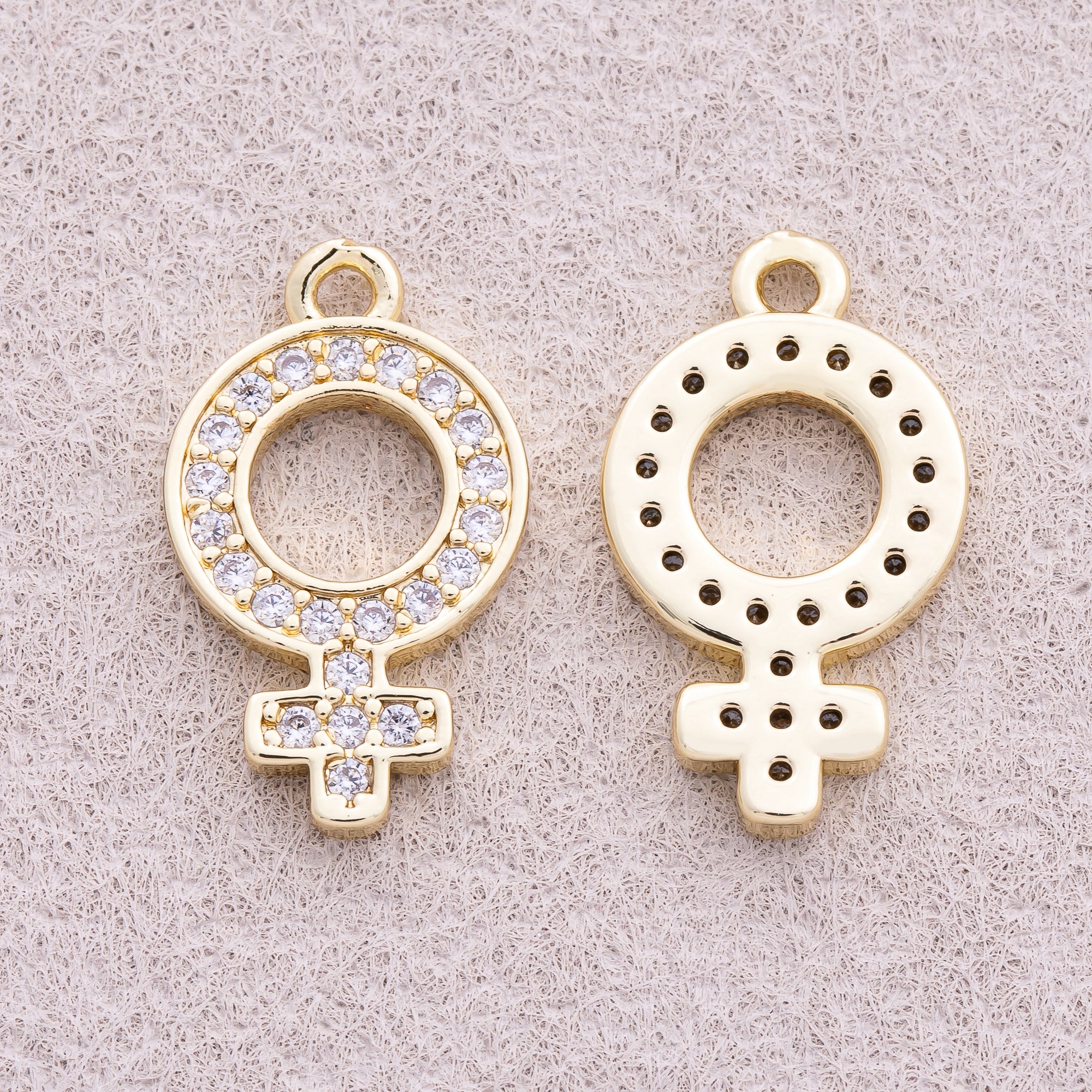 16K Gold Plated Micro Paved CZ Venus Symbol Pendant - Sold Each