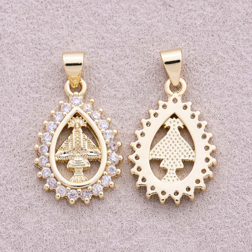16K Gold Plated Micro Paved CZ Religious Teardrop Pendant - Sold Each