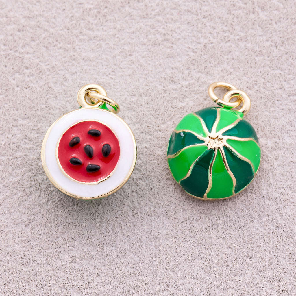 16K Gold Plated Red Enamel Watermelon Fruit Pendant - Sold Each
