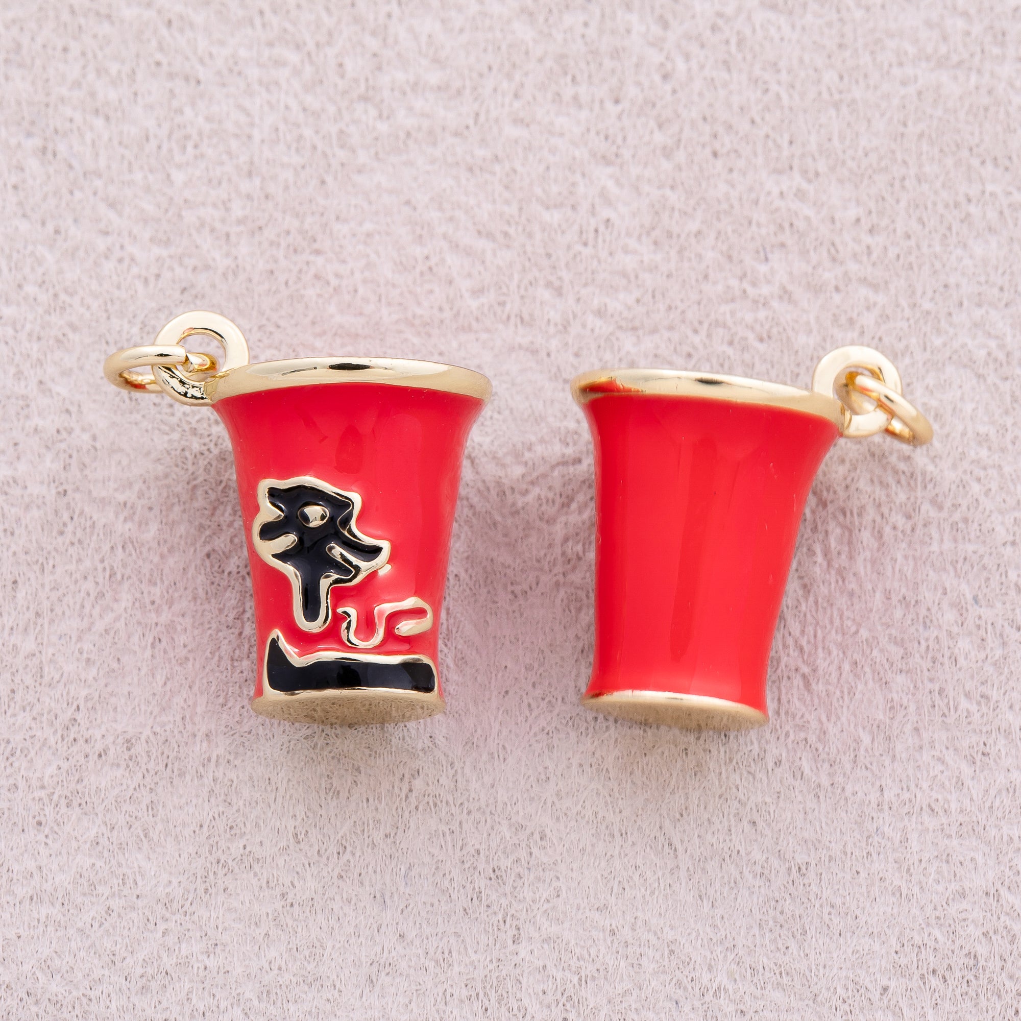 16K Gold Plated Red Enamel Delicious Ramen Cup Pendant - Sold Each