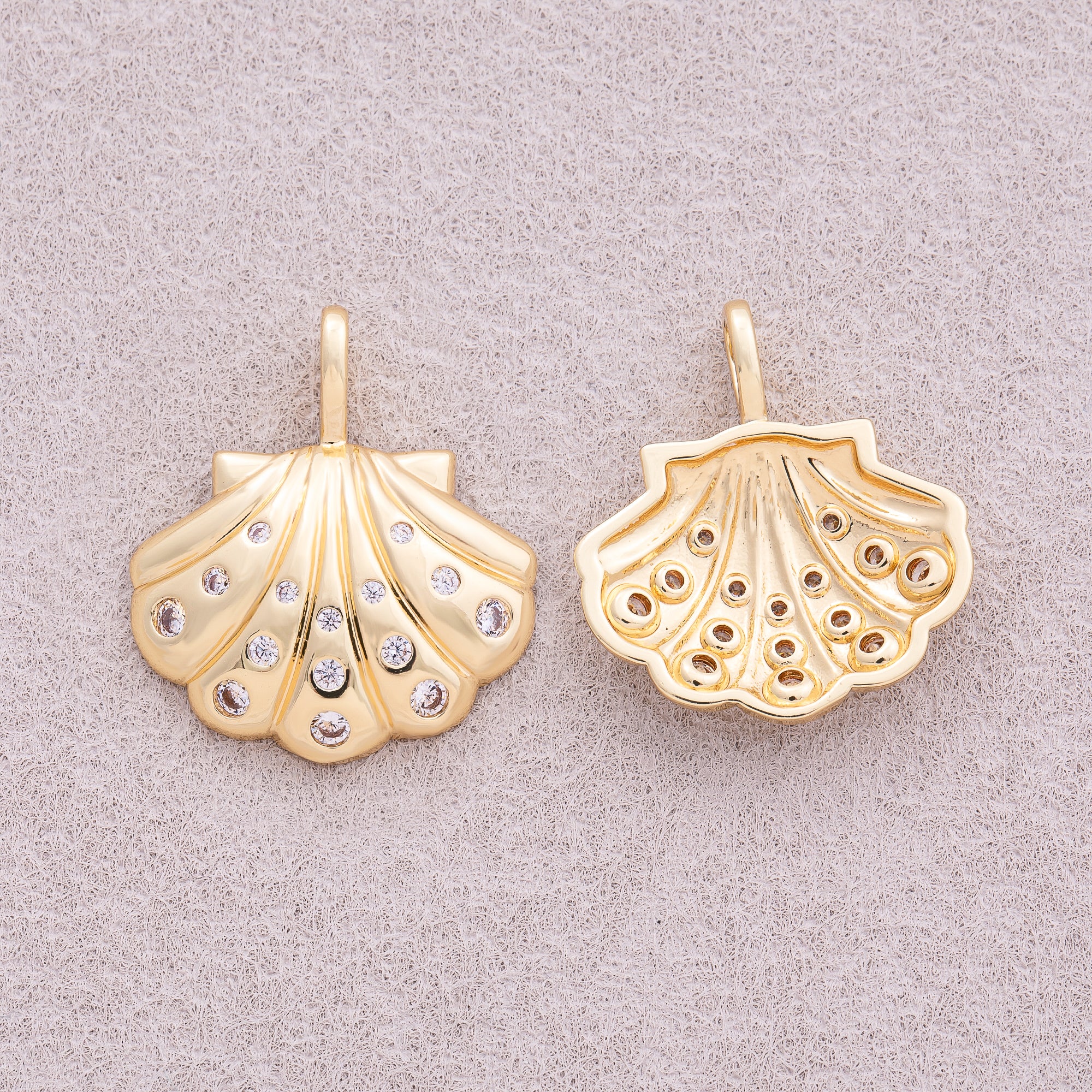 16K Gold Plated Micro Paved CZ Ocean Sea Shell Pendant - Sold Each