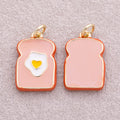 16K Gold Plated Toast Egg Breakfast Enamel Charm - Sold Each