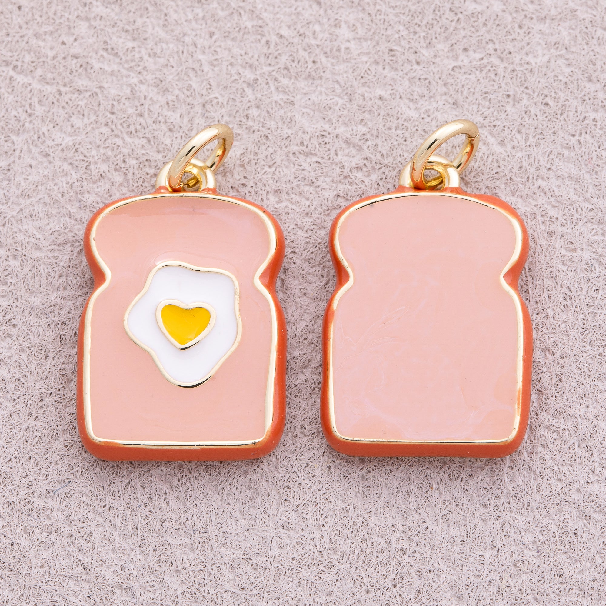 16K Gold Plated Toast Egg Breakfast Enamel Charm - Sold Each