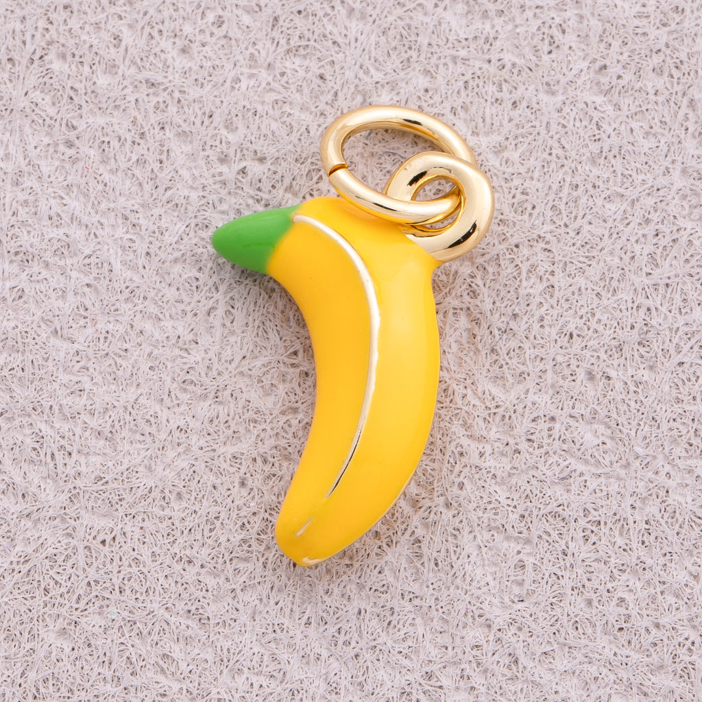 16K Gold Plated Yellow Banana Fruit Enamel Charm - Sold Each