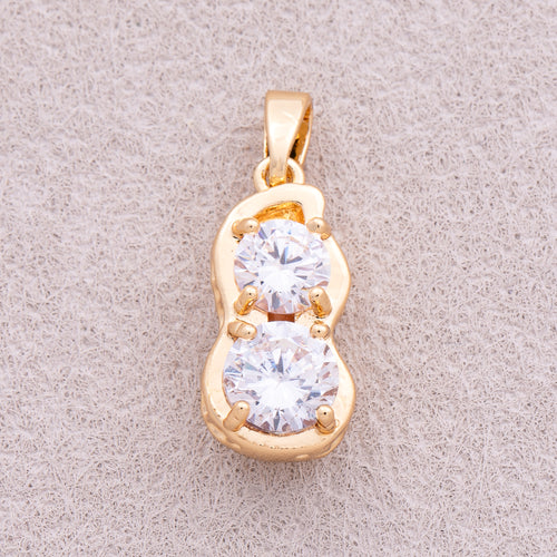 16K Gold Plated Clear CZ Peanut Textured Pendant - Sold Each