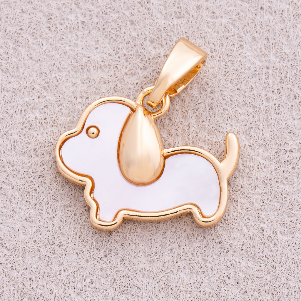 16K Gold Plated Mother Of Pearl Cute Puppy Animal Pendant - Sold Each