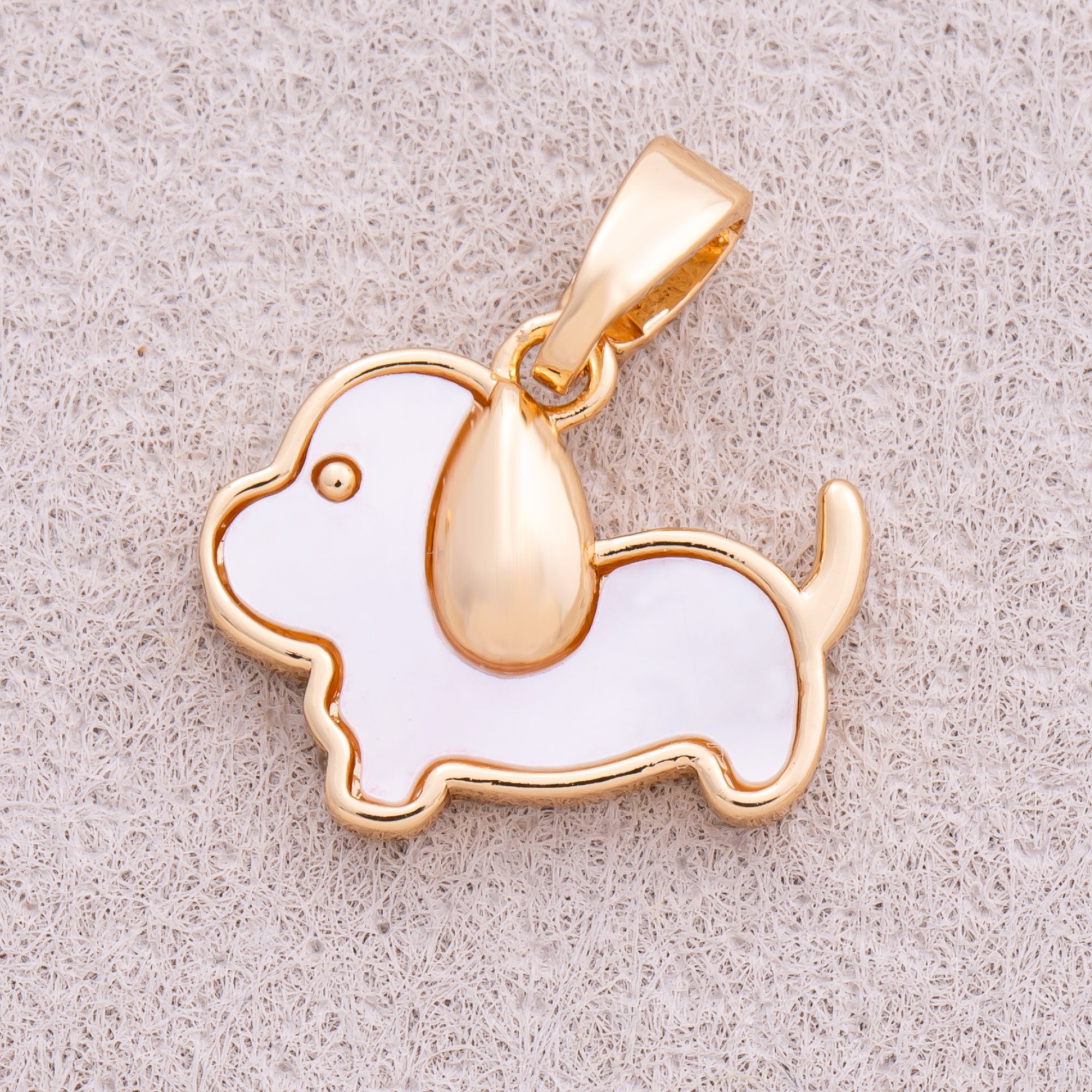 16K Gold Plated Mother Of Pearl Cute Puppy Animal Pendant - Sold Each