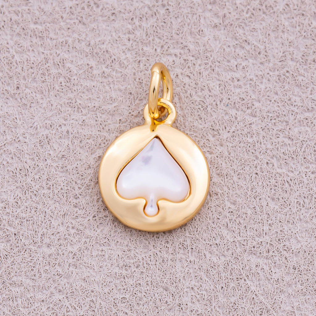 16K Gold Plated Mother Of Pearl Spades Medallion Charm - Sold Each