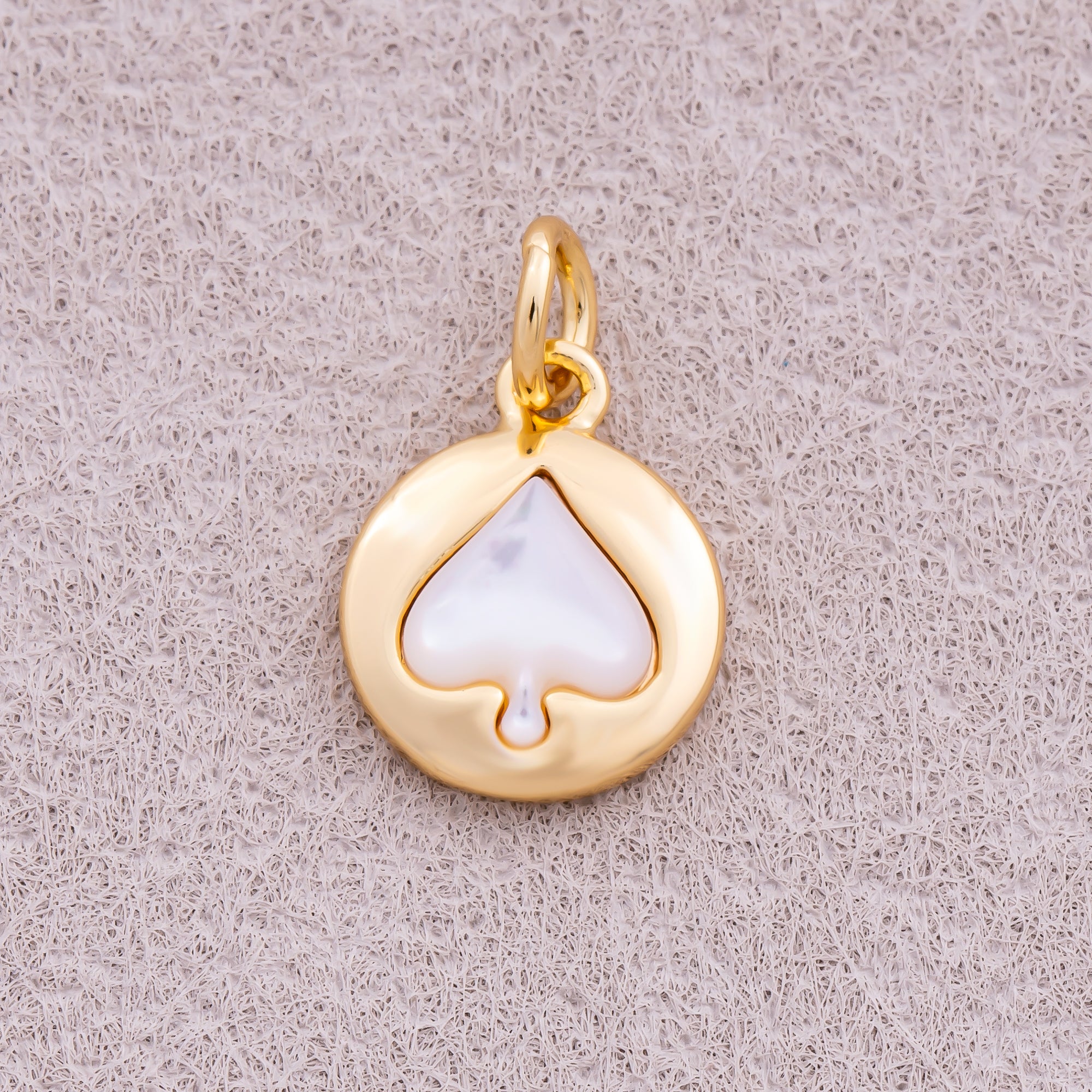 16K Gold Plated Mother Of Pearl Spades Medallion Charm - Sold Each