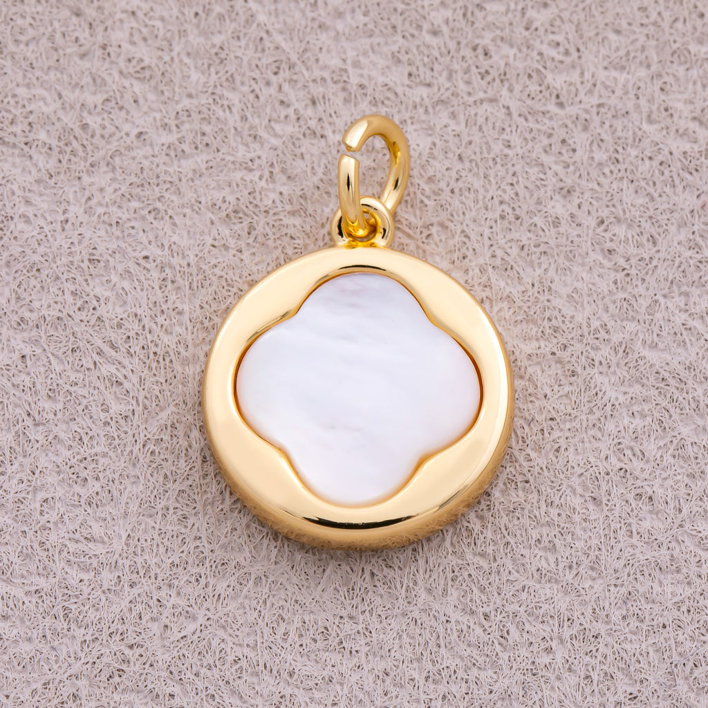 16K Gold Plated Mother Of Pearl Lucky Clover Medallion Charm - Sold Each