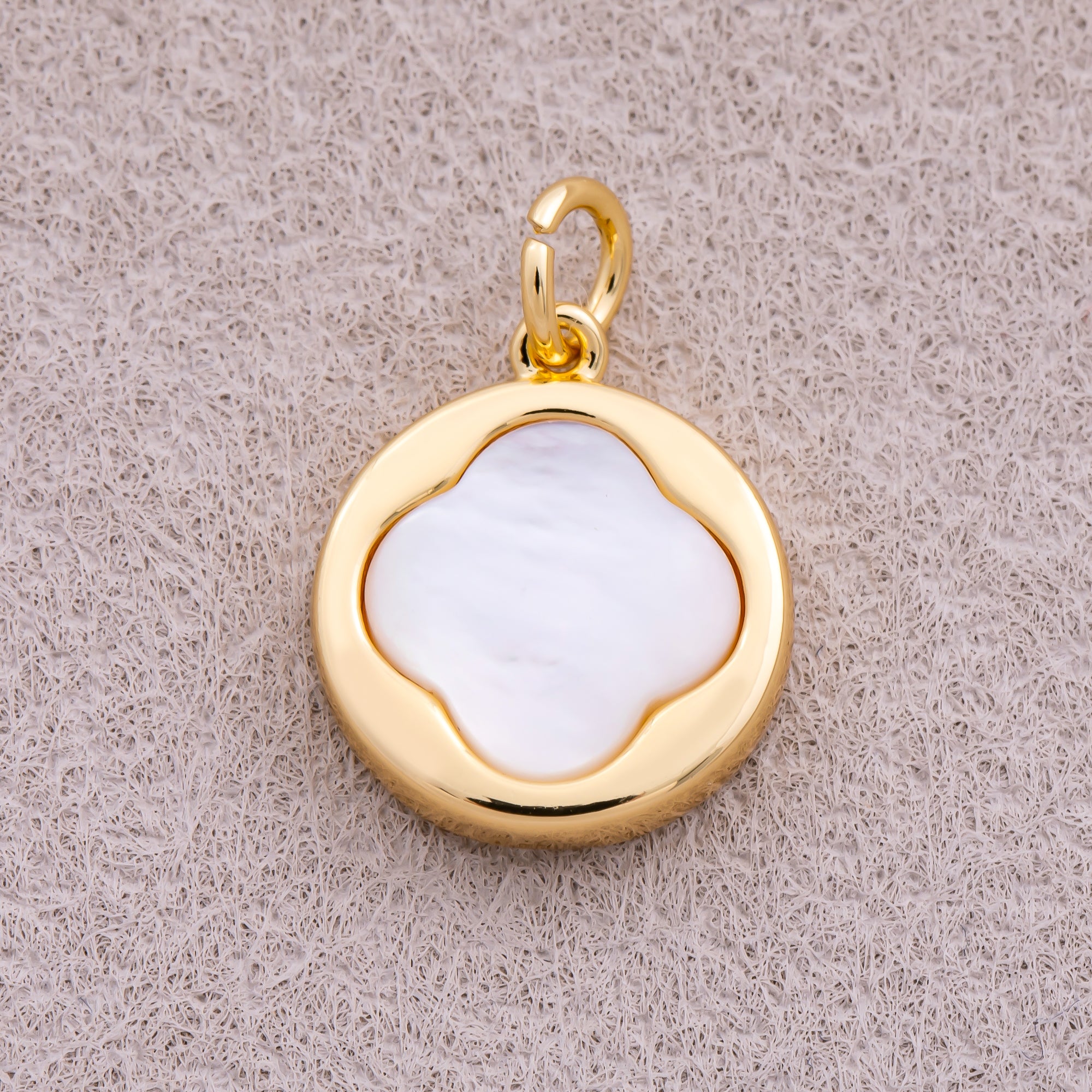 16K Gold Plated Mother Of Pearl Lucky Clover Medallion Charm - Sold Each
