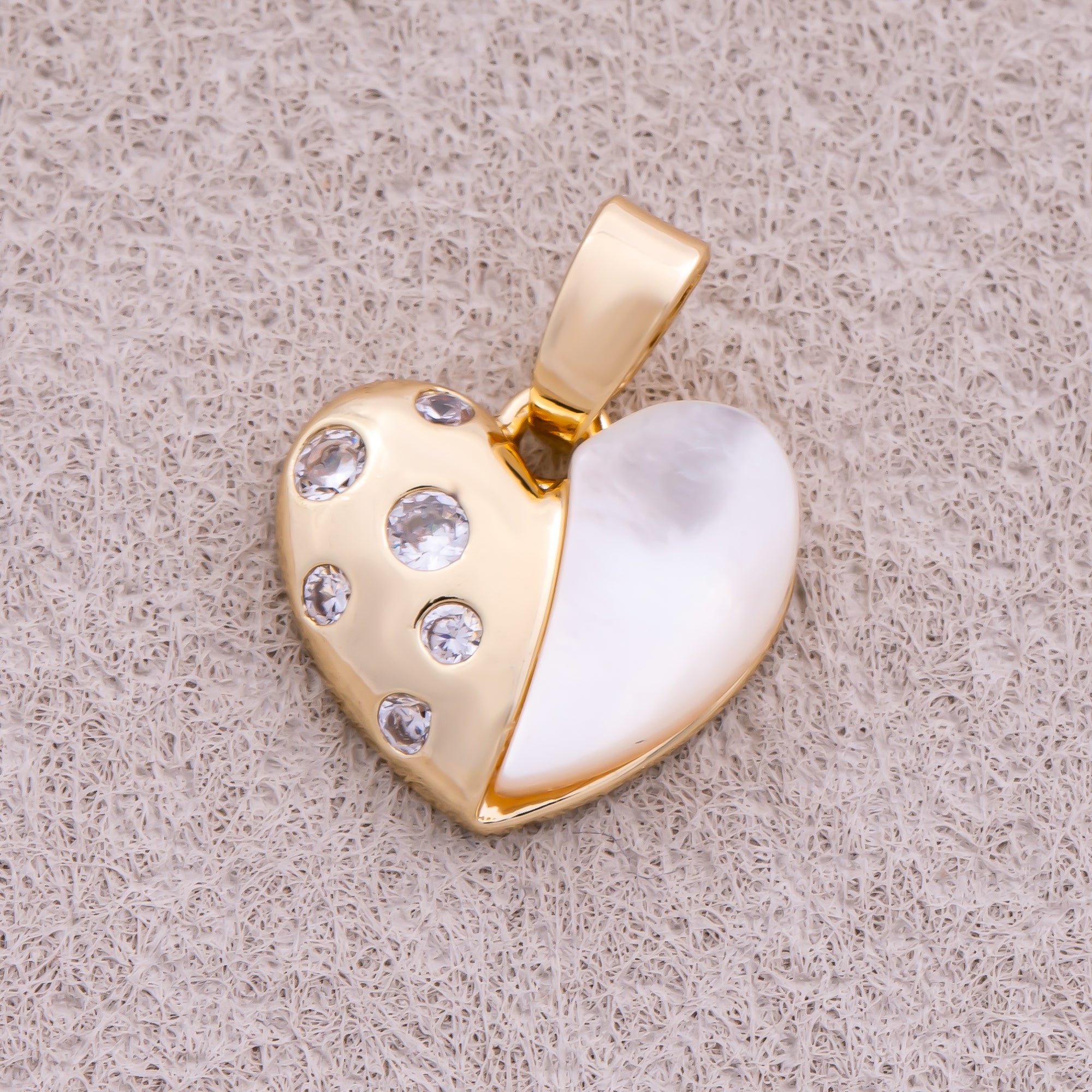16K Gold Plated Mother Of Pearl CZ Half Love Heart Charm - Sold Each
